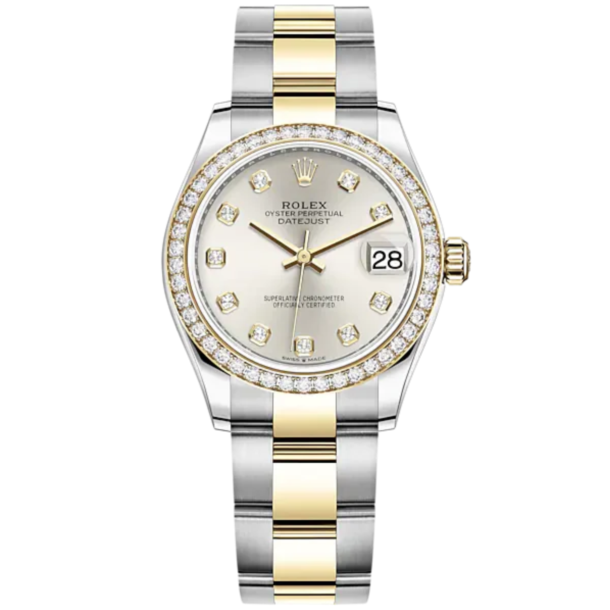 Datejust 31 31mm Oyster Bracelet Oystersteel and Yellow Gold with Silver Diamond-Set Dial Diamond-Set Bezel - Rolex