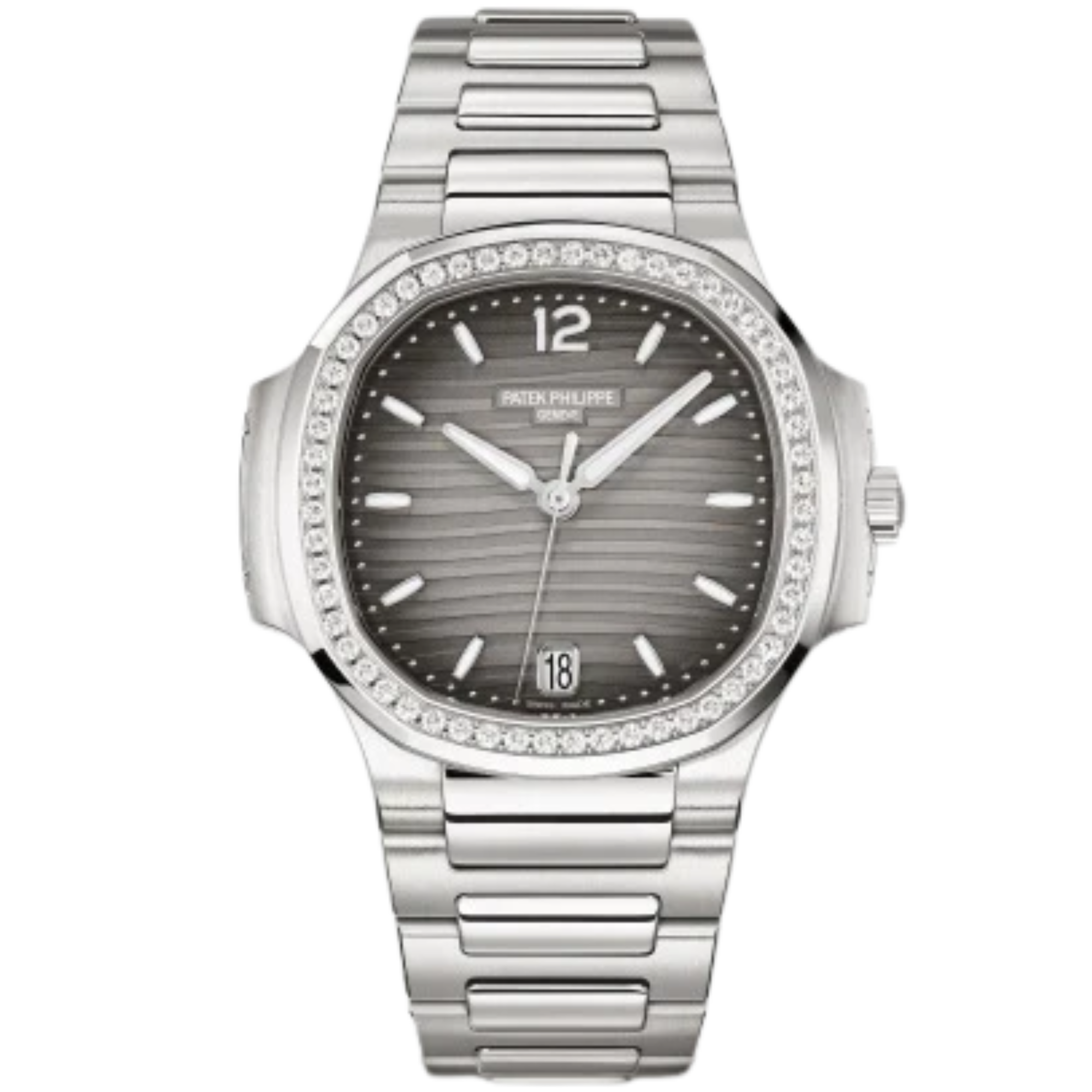 7118-1200A-011 Nautilus Ladies 35.2mm Steel Bracelet Gray Opaline Dial Diamond-set Bezel - Patek Philippe