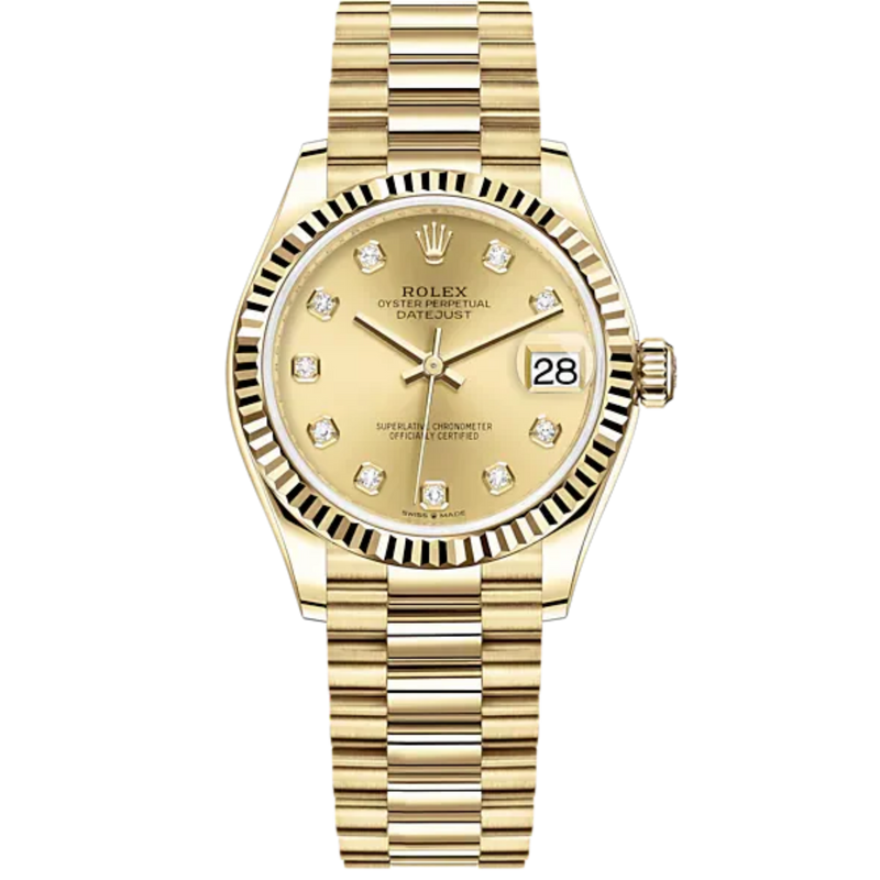 Datejust 31 31mm President Bracelet and 18 CT Yellow Gold with Champagne-Colour Diamond-Set Dial Fluted Bezel - Rolex