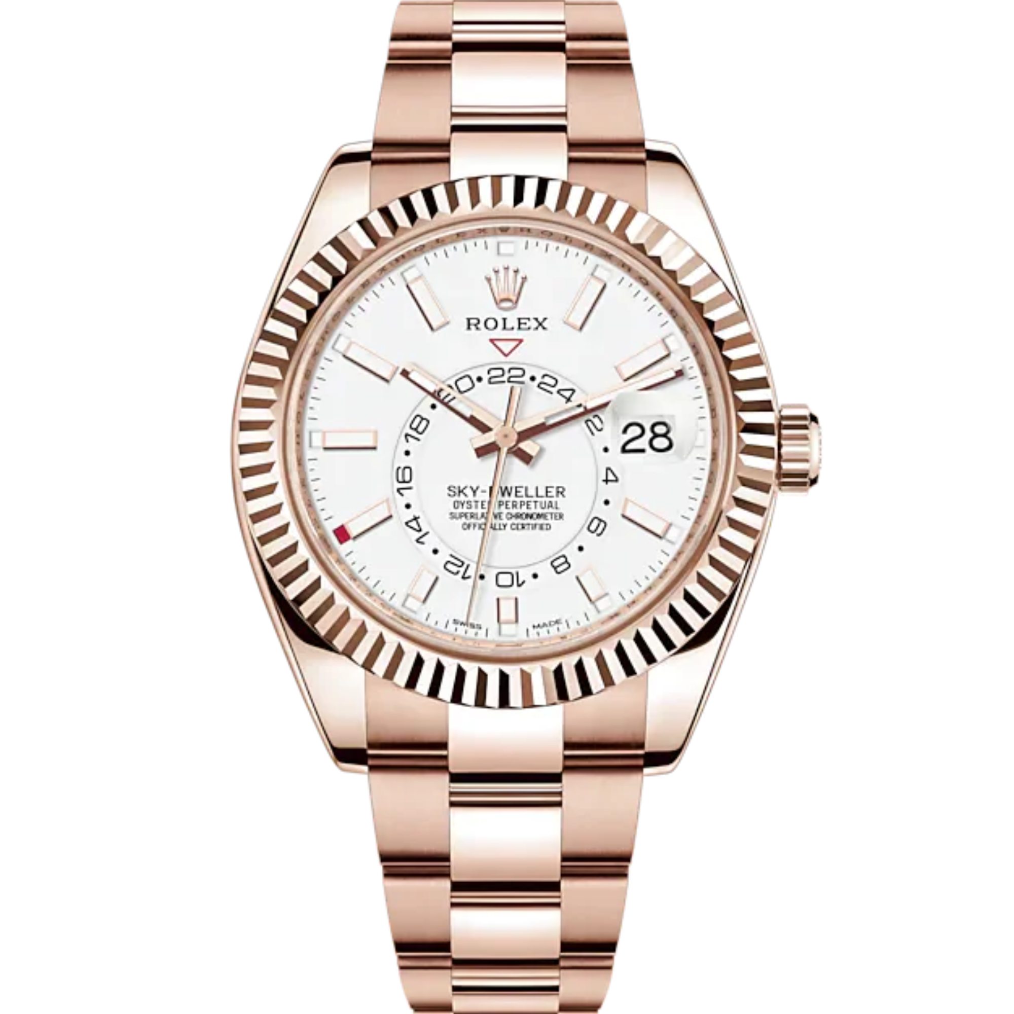 Sky-Dweller 42mm Oyster Bracelet and 18 CT Everose Gold with Intense White Dial Fluted Bezel - Rolex