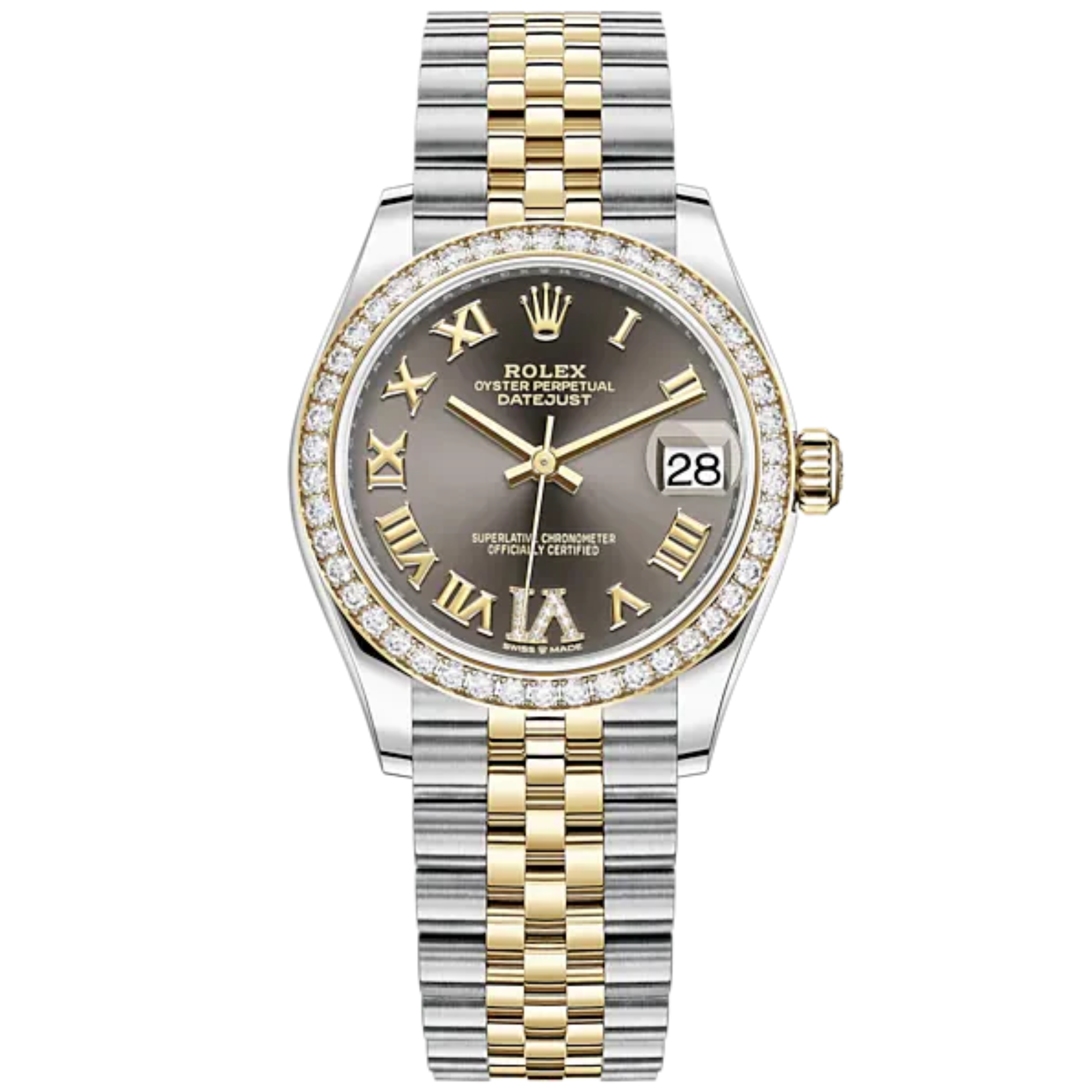 Datejust 31 31mm Jubilee Bracelet Oystersteel and Yellow Gold with Dark Grey Diamond Dial Diamond-Set Bezel - Rolex