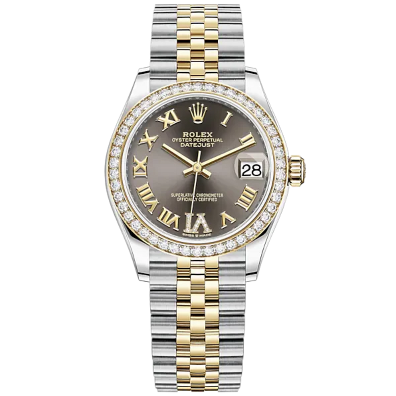 Datejust 31 31mm Jubilee Bracelet Oystersteel and Yellow Gold with Dark Grey Diamond Dial Diamond-Set Bezel - Rolex