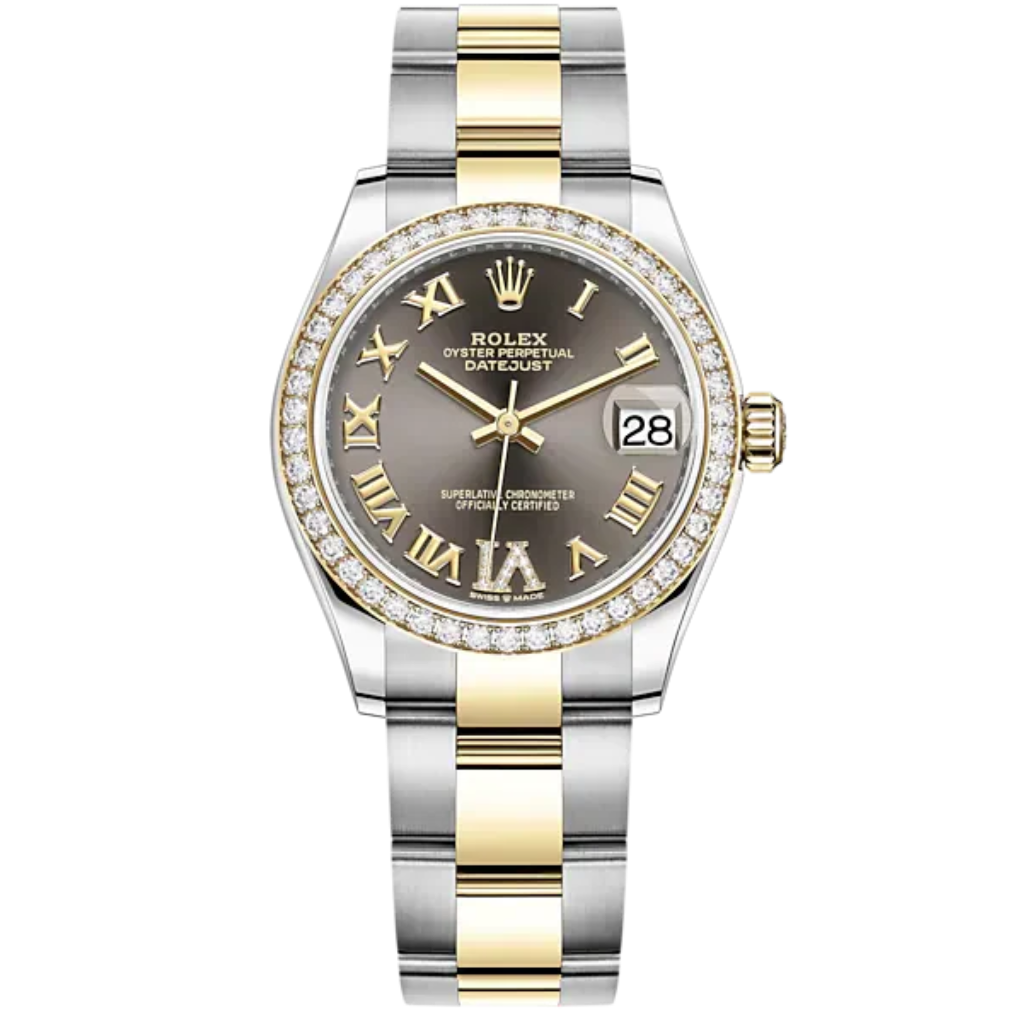 Datejust 31 31mm Oyster Bracelet Oystersteel and Yellow Gold with Dark Grey Diamond Dial Diamond-Set Bezel - Rolex