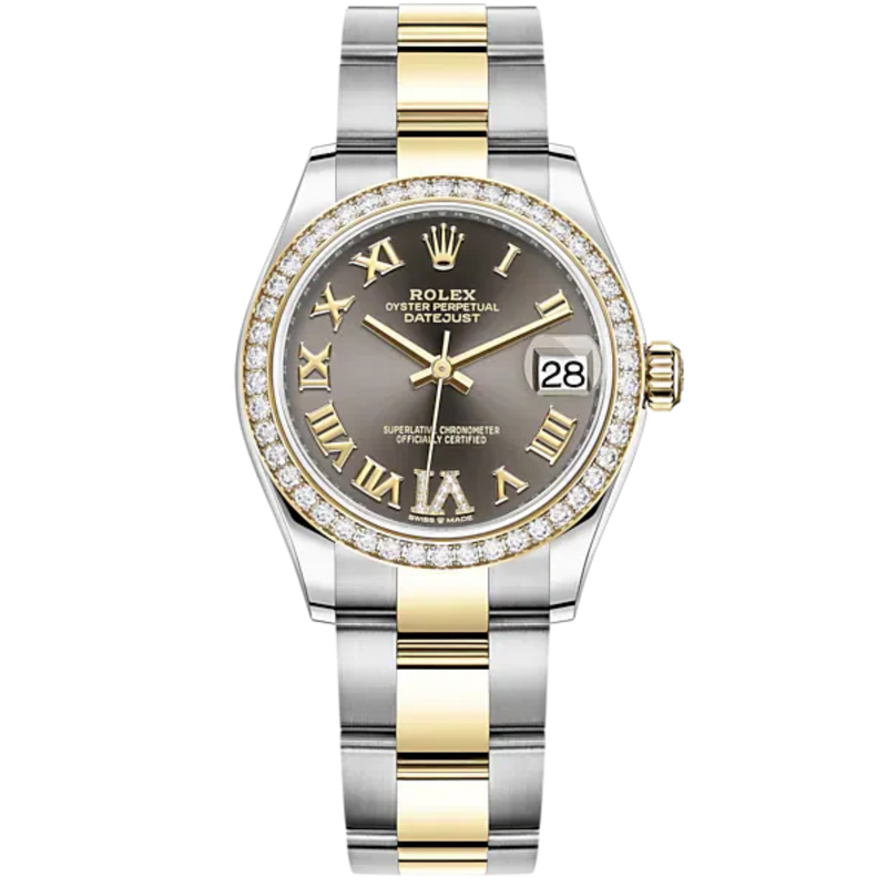 Datejust 31 31mm Oyster Bracelet Oystersteel and Yellow Gold with Dark Grey Diamond Dial Diamond-Set Bezel - Rolex