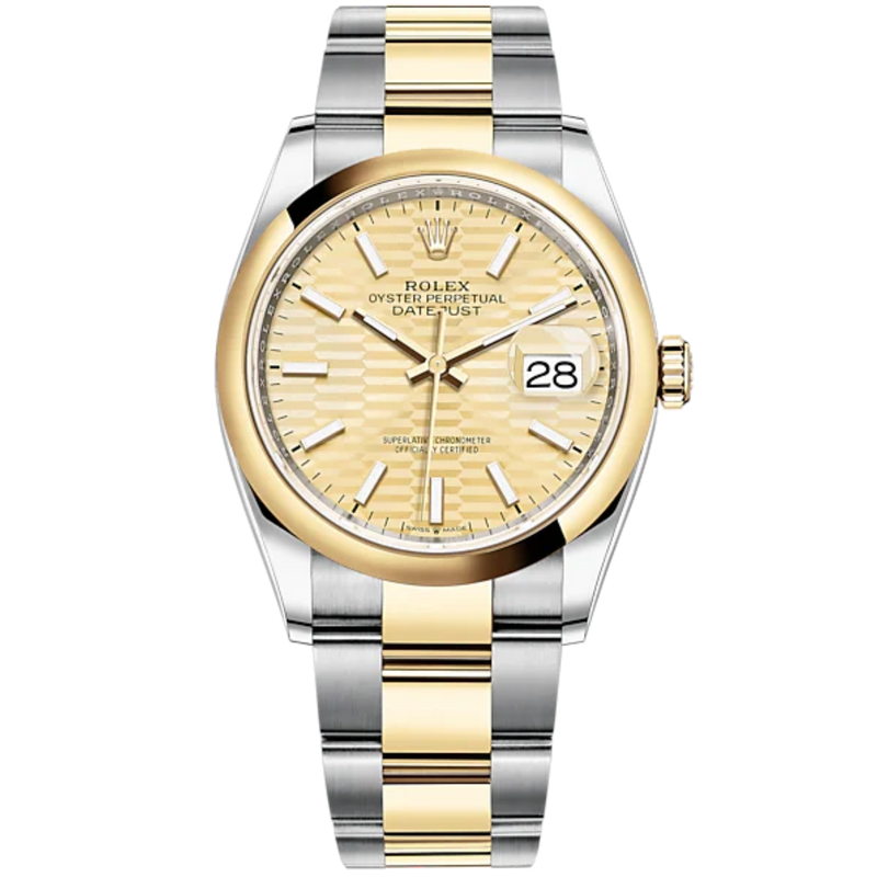 Datejust 36 36mm Oyster Bracelet Oystersteel and Yellow Gold with Golden Fluted-Motif Dial Domed Bezel - Rolex