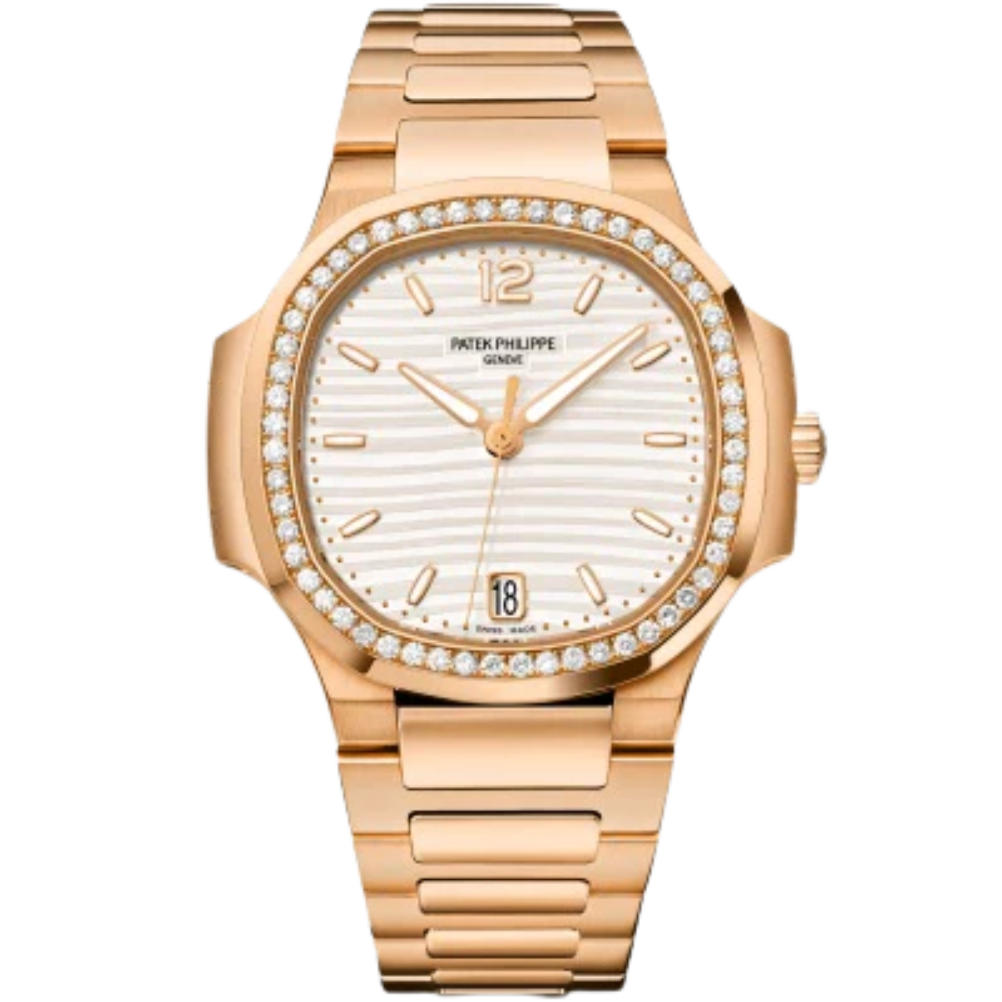 Patek Philippe Nautilus Ladies Ref. 7118-1200R-001 Rose Gold Bracelet Silvery Opaline Embossed Dial - Patek Philippe