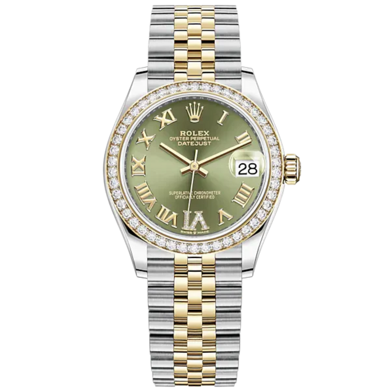 Datejust 31 31mm Jubilee Bracelet Oystersteel and Yellow Gold with Olive-Green Diamond Dial Diamond-Set Bezel - Rolex