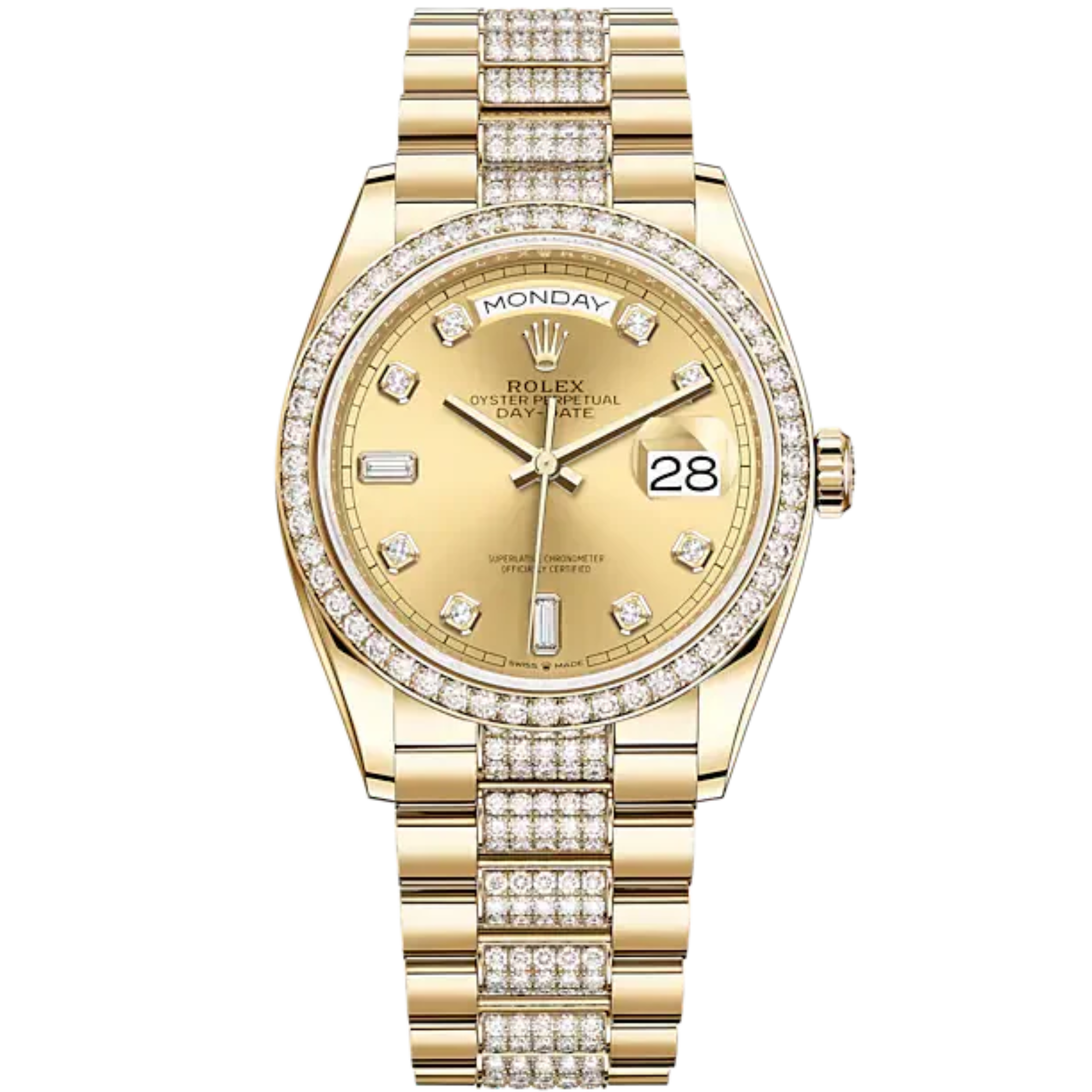Day-Date 36 36mm President Bracelet and 18 KT Yellow Gold with Champagne-Colour Dial and Diamond-Set Bezel - Rolex