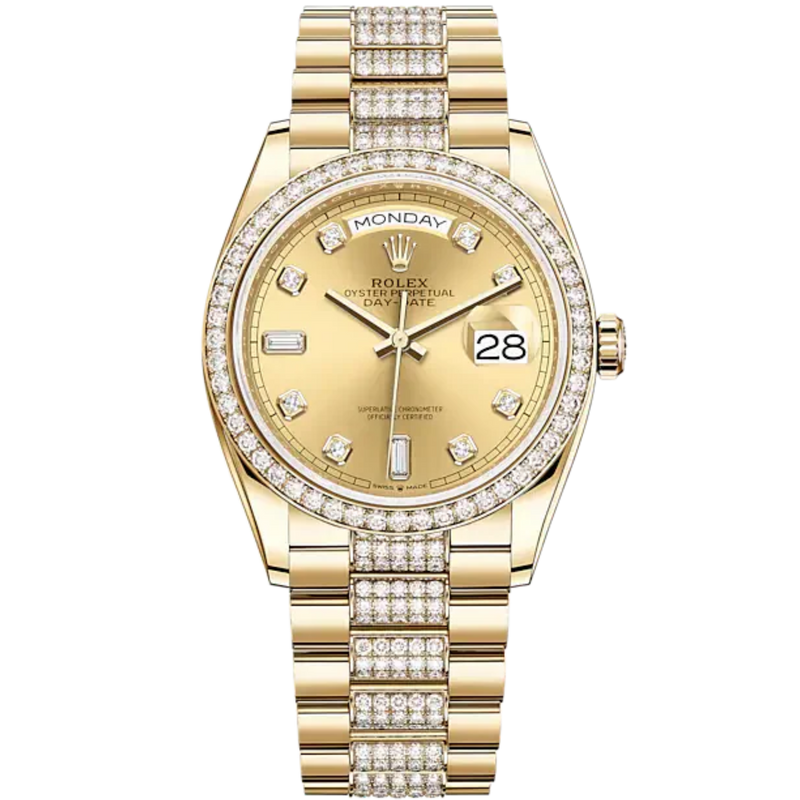 Day-Date 36 36mm President Bracelet and 18 KT Yellow Gold with Champagne-Colour Dial and Diamond-Set Bezel - Rolex