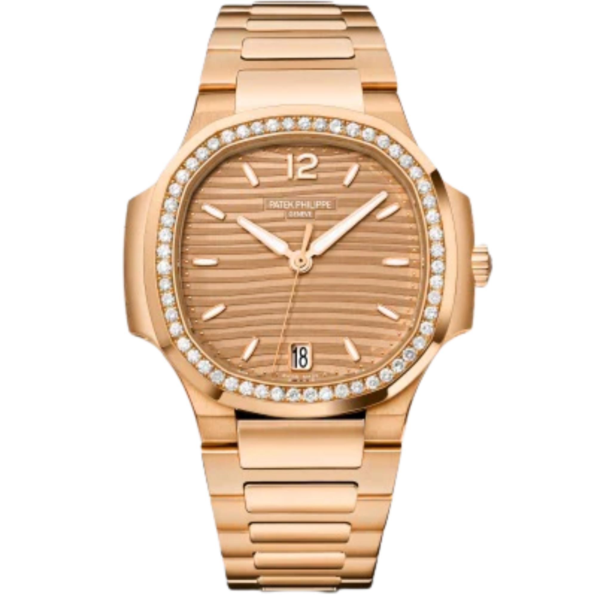 7118-1200R-010 Nautilus Ladies 35.2mm Rose Gold Bracelet Golden Brown Opaline Embossed Dial Octagonal Diamond Bezel - Patek Philippe
