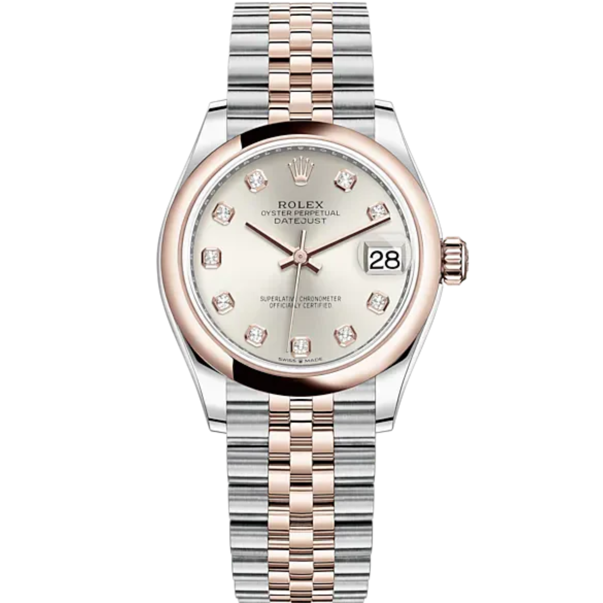 Datejust 31 31mm Jubilee Bracelet Oystersteel and Everose Gold with Silver Diamond-Set Dial Everose Gold Bezel - Rolex