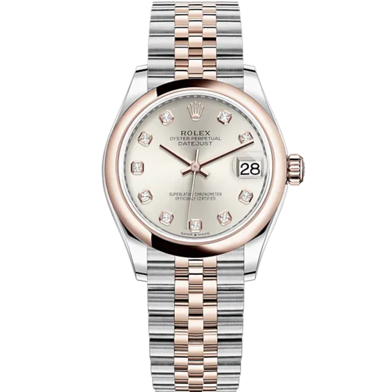 Datejust 31 31mm Jubilee Bracelet Oystersteel and Everose Gold with Silver Diamond-Set Dial Everose Gold Bezel - Rolex