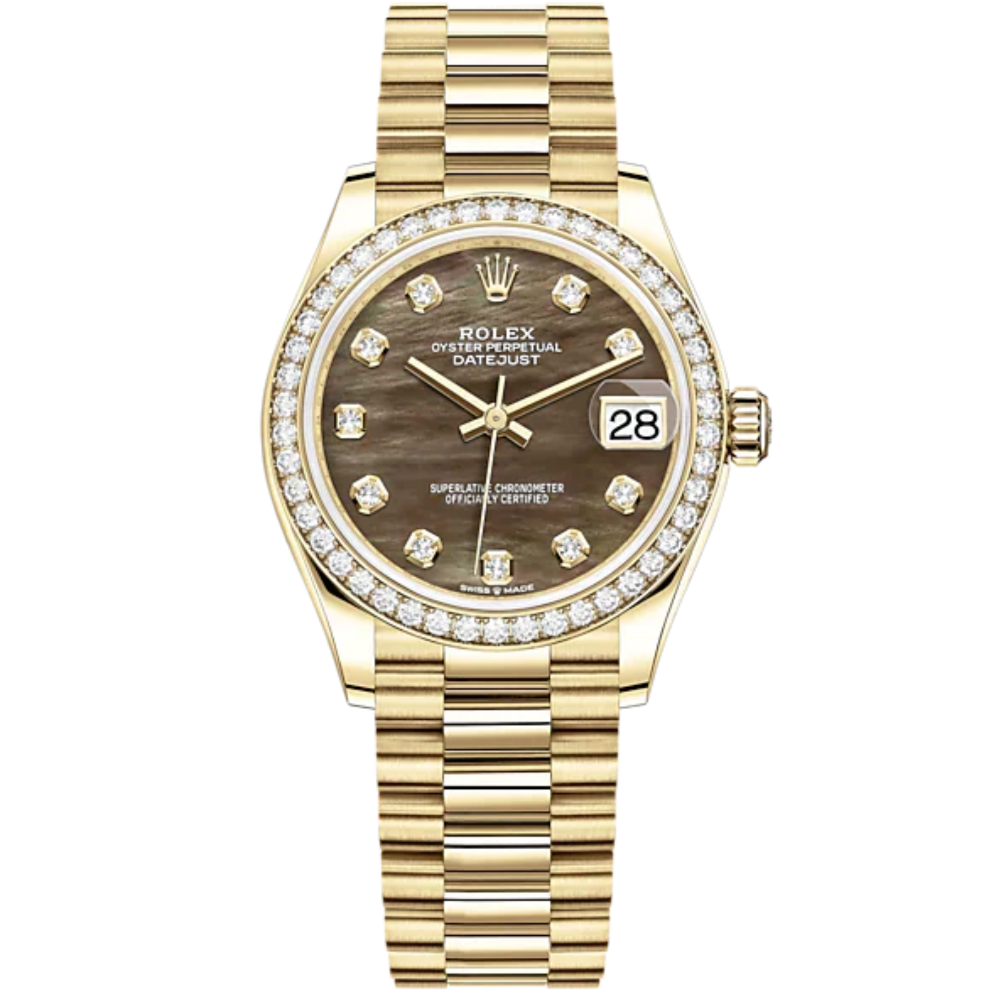 Datejust 31 31mm President Bracelet and 18 CT Yellow Gold with Black Mother-Of-Pearl Diamond-Set Dial Diamond-Set Bezel - Rolex