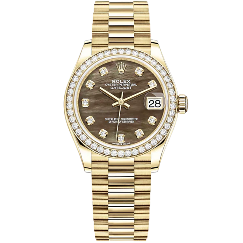 Datejust 31 31mm President Bracelet and 18 CT Yellow Gold with Black Mother-Of-Pearl Diamond-Set Dial Diamond-Set Bezel - Rolex