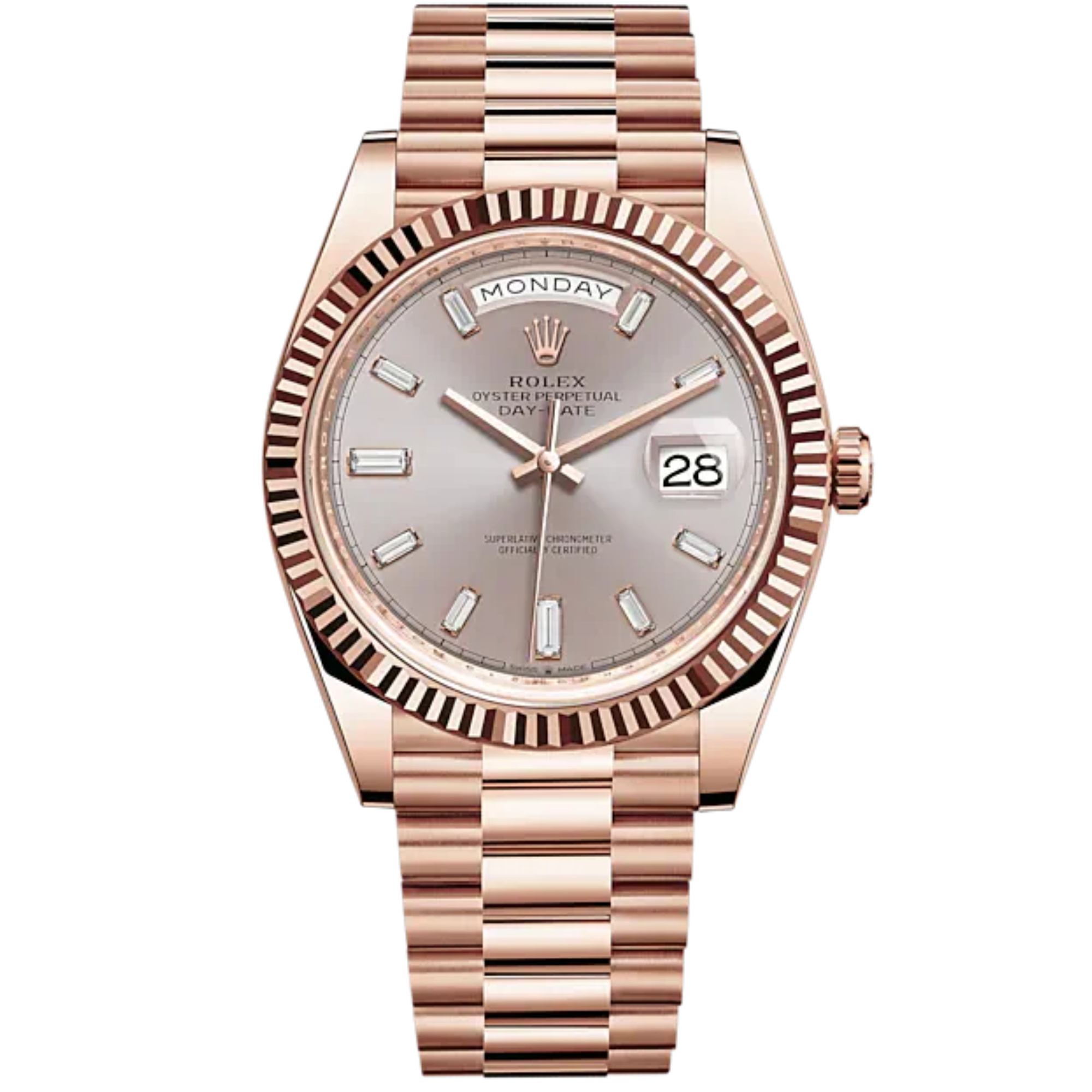 Rolex Day-Date Ref. 228235 40mm Everose Gold with Sundust Diamond-Set Dial and Fluted Bezel - Rolex
