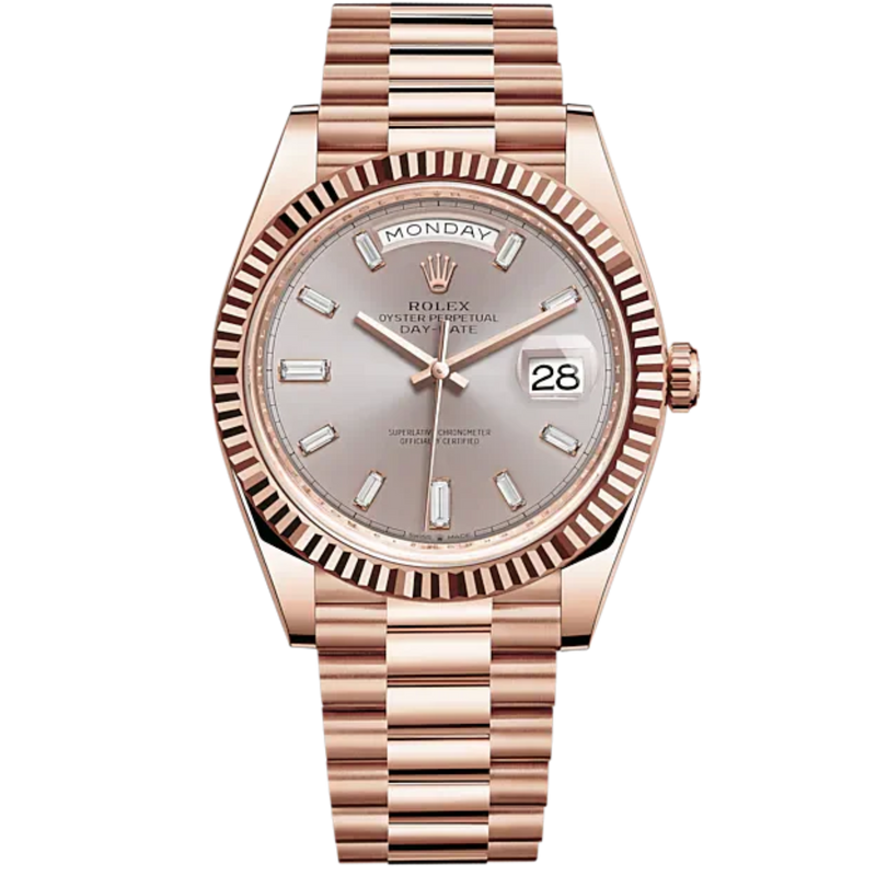 Rolex Day-Date Ref. 228235 40mm Everose Gold with Sundust Diamond-Set Dial and Fluted Bezel - Rolex