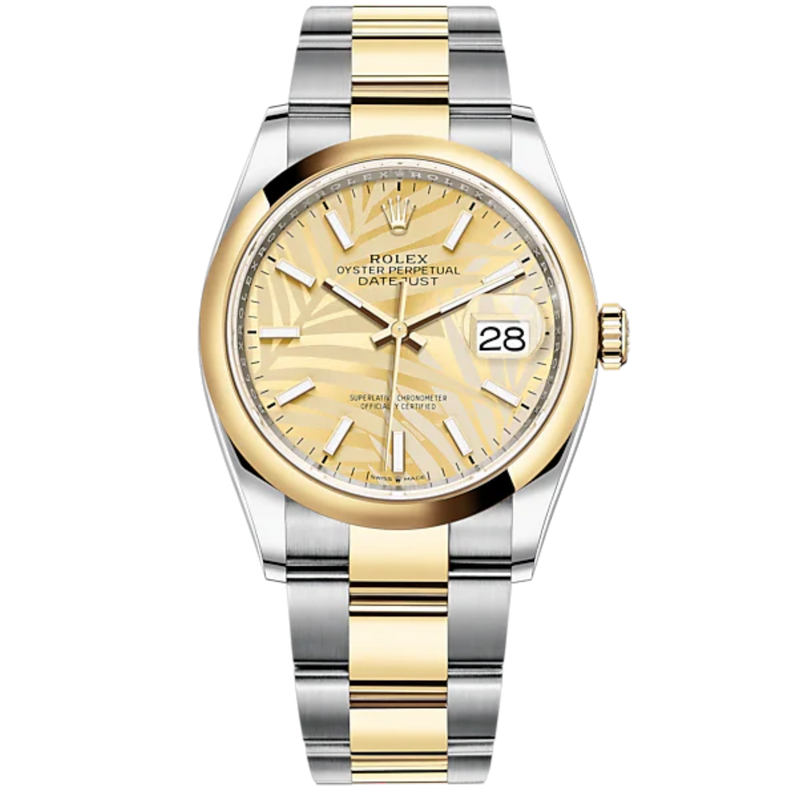 Datejust 36 36mm Oyster Bracelet Oystersteel and Yellow Gold with Golden Palm-Motif Dial Domed Bezel - Rolex