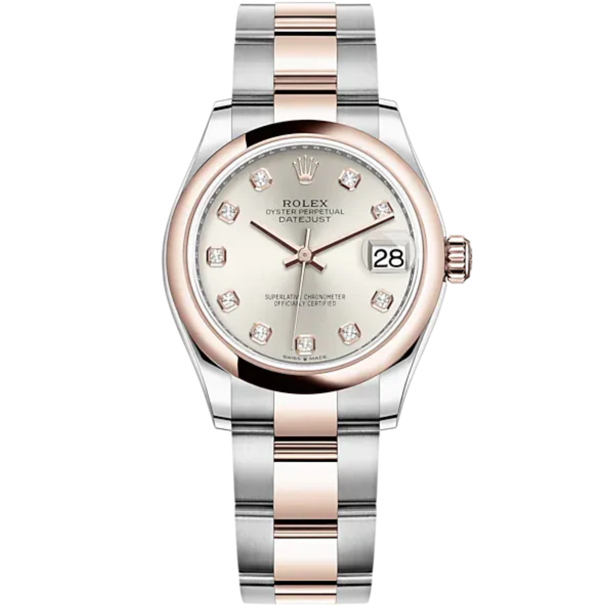 Datejust 31 31mm Oyster Bracelet Oystersteel and Everose Gold with Silver Diamond-Set Dial Everose Gold Bezel - Rolex