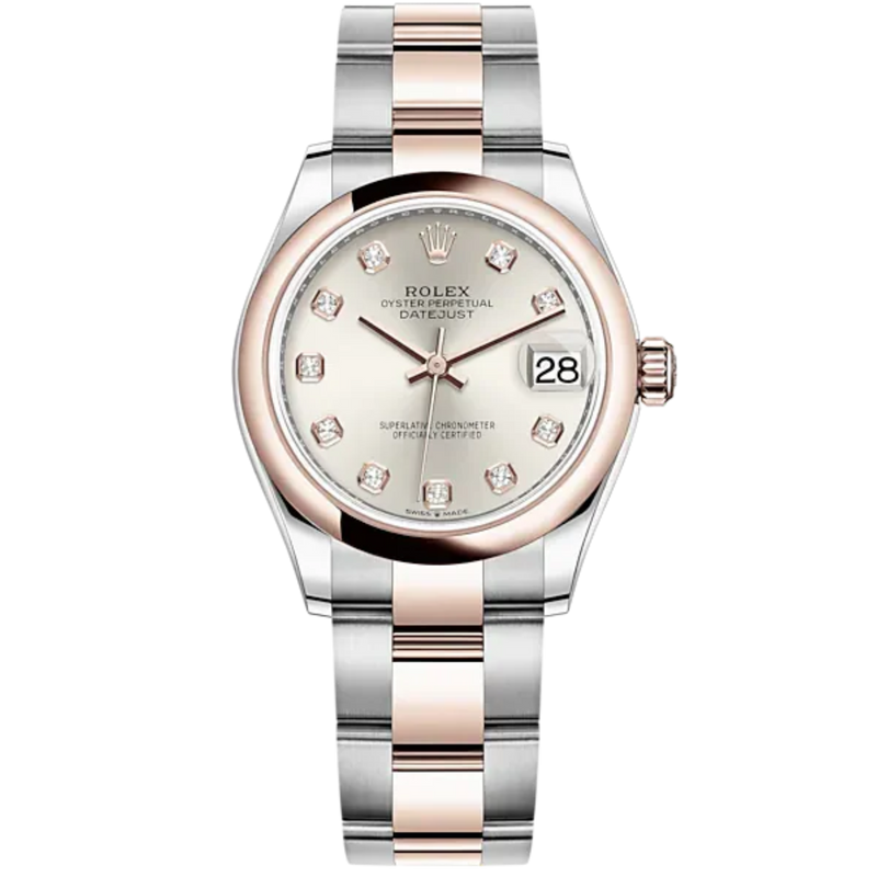 Datejust 31 31mm Oyster Bracelet Oystersteel and Everose Gold with Silver Diamond-Set Dial Everose Gold Bezel - Rolex