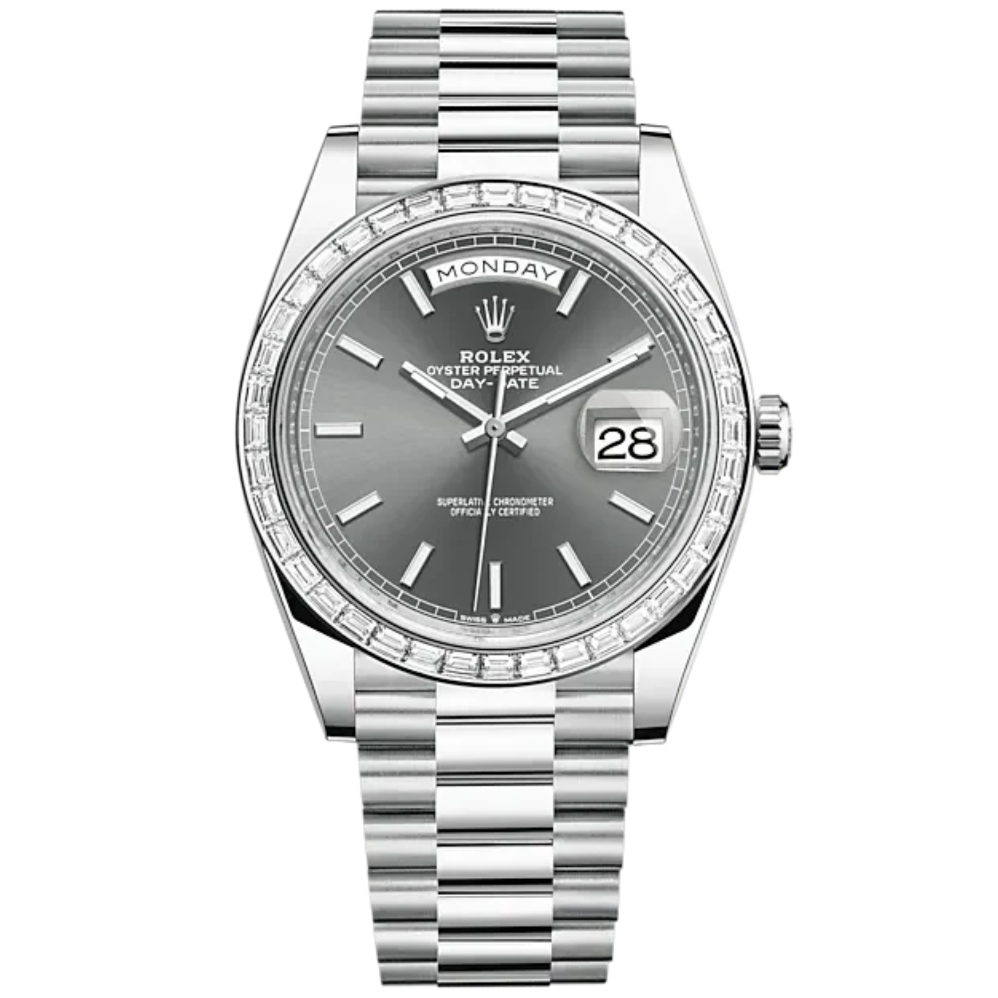 Day-Date 40 40mm President Bracelet and Platinum with Slate Dial and Diamond-Set Bezel - Rolex