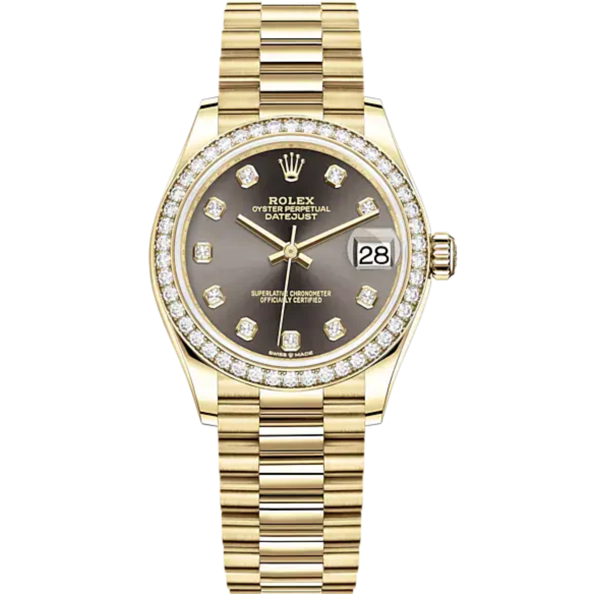 Datejust 31 31mm President Bracelet and 18 CT Yellow Gold with Dark Grey Diamond-Set Dial Diamond-Set Bezel - Rolex