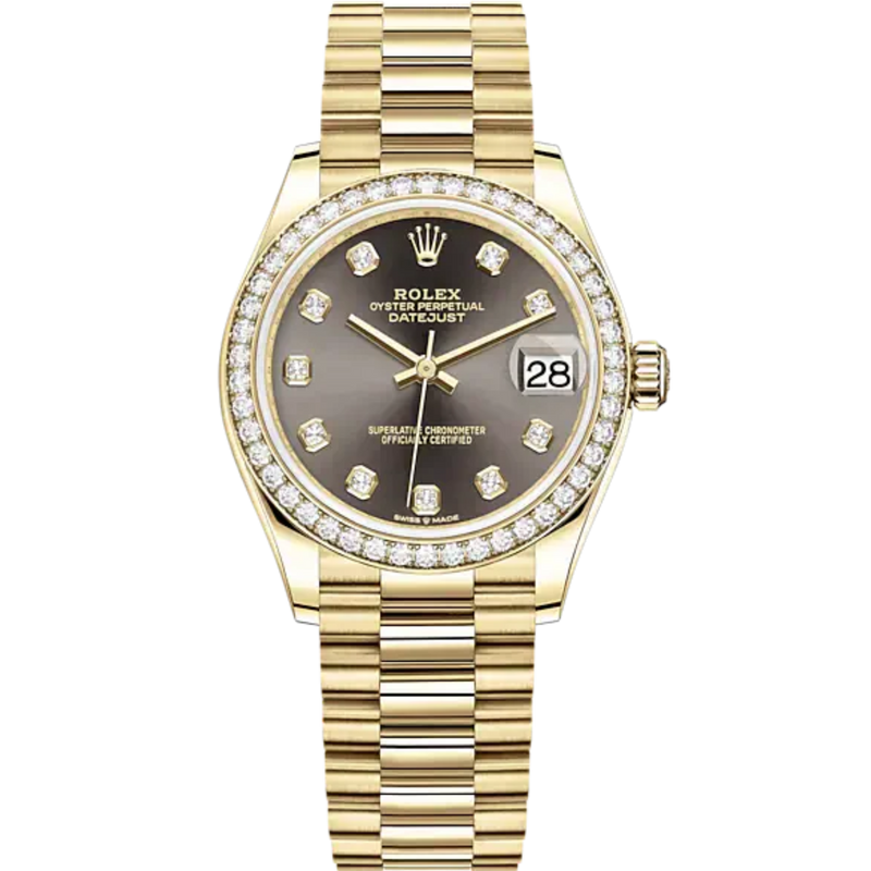 Datejust 31 31mm President Bracelet and 18 CT Yellow Gold with Dark Grey Diamond-Set Dial Diamond-Set Bezel - Rolex