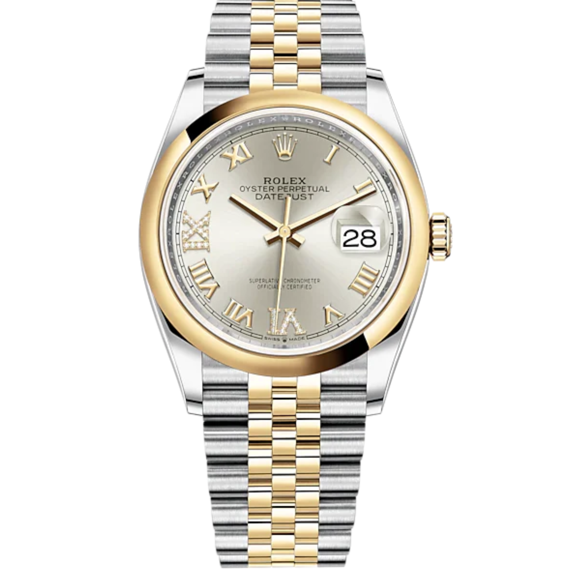 Datejust 36 36mm Oystersteel Jubilee Bracelet and Yellow Gold with Silver Diamond-Set Dial Domed Bezel - Rolex