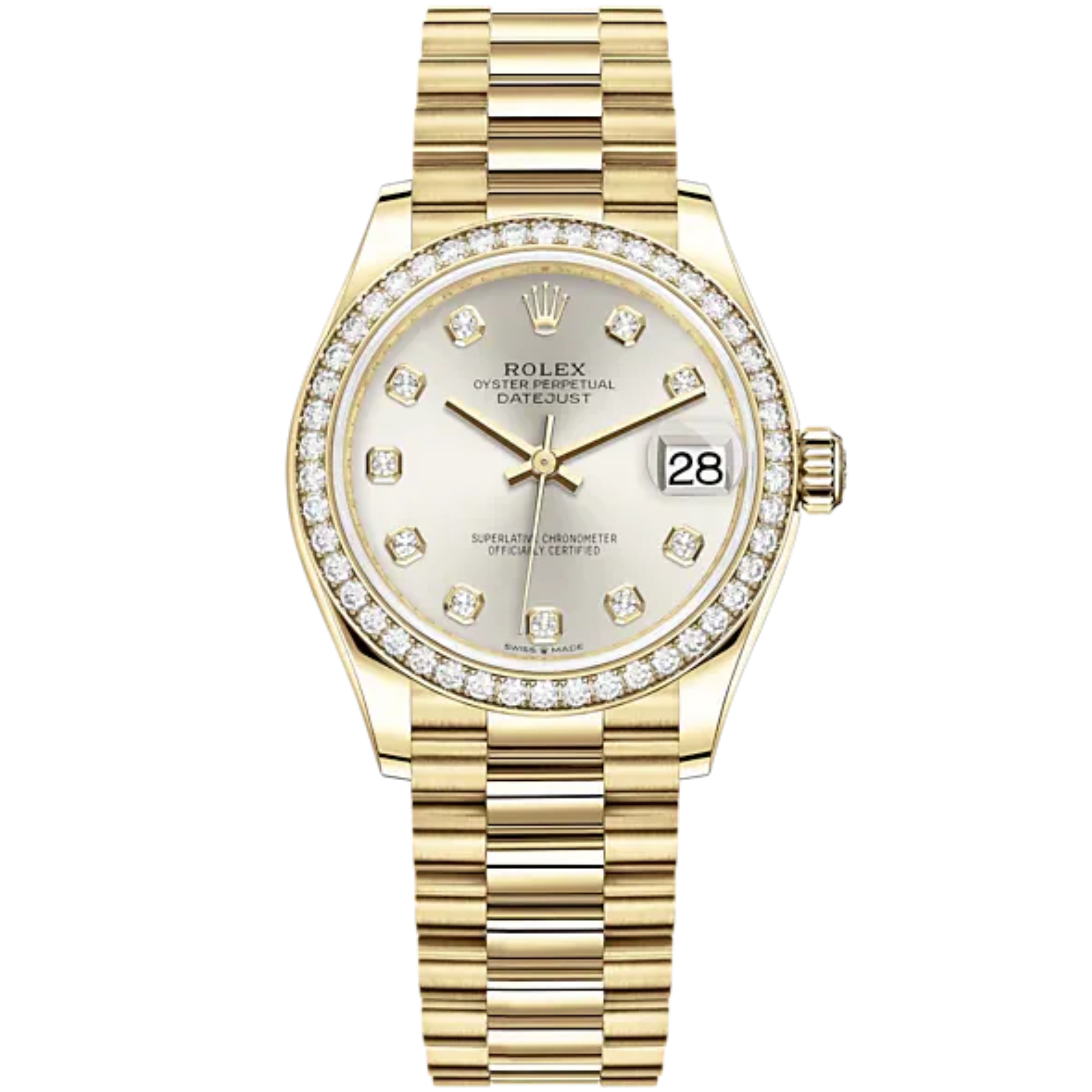 Datejust 31 31mm President Bracelet and 18 CT Yellow Gold with Silver Diamond-Set Dial Diamond-Set Bezel - Rolex