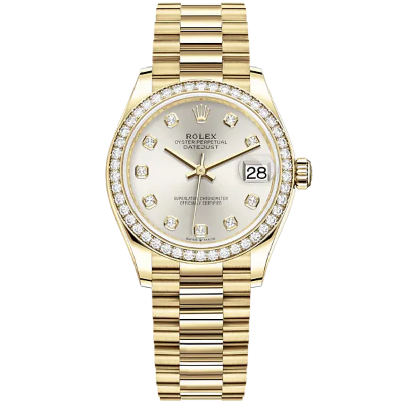 Datejust 31 31mm President Bracelet and 18 CT Yellow Gold with Silver Diamond-Set Dial Diamond-Set Bezel - Rolex