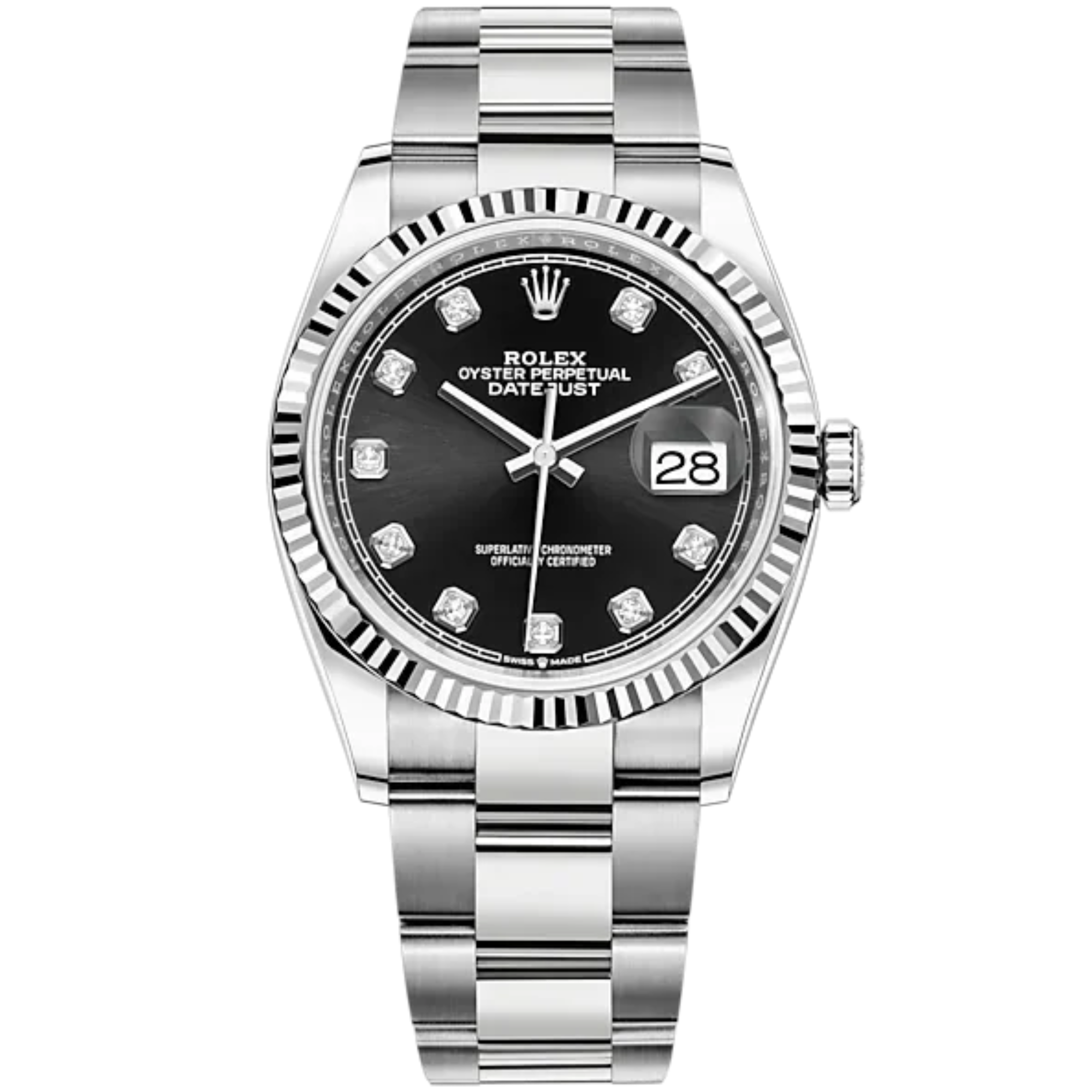 Rolex Datejust 36mm Oyster Bracelet White Gold Black Diamond-Marker Dial - Rolex
