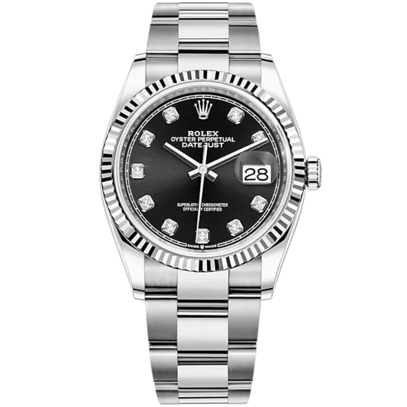 Rolex Datejust 36mm Oyster Bracelet White Gold Black Diamond-Marker Dial - Rolex