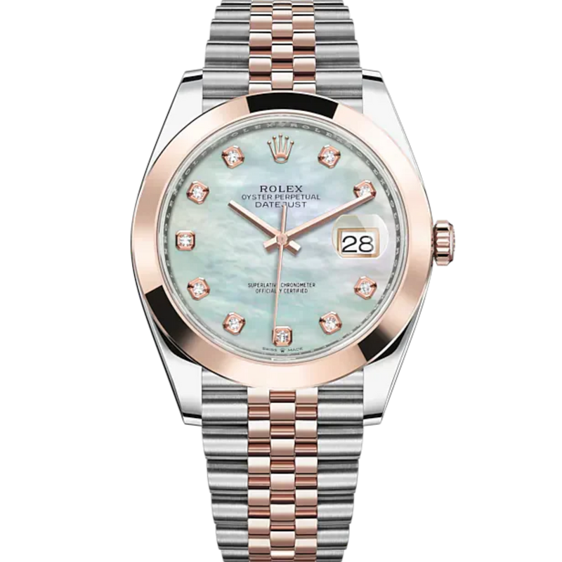 Datejust 41 41mm Jubilee Bracelet Oystersteel and Everose Gold with White Mother-Of-Pearl Diamond-Set Dial Everose Gold Bezel - Rolex