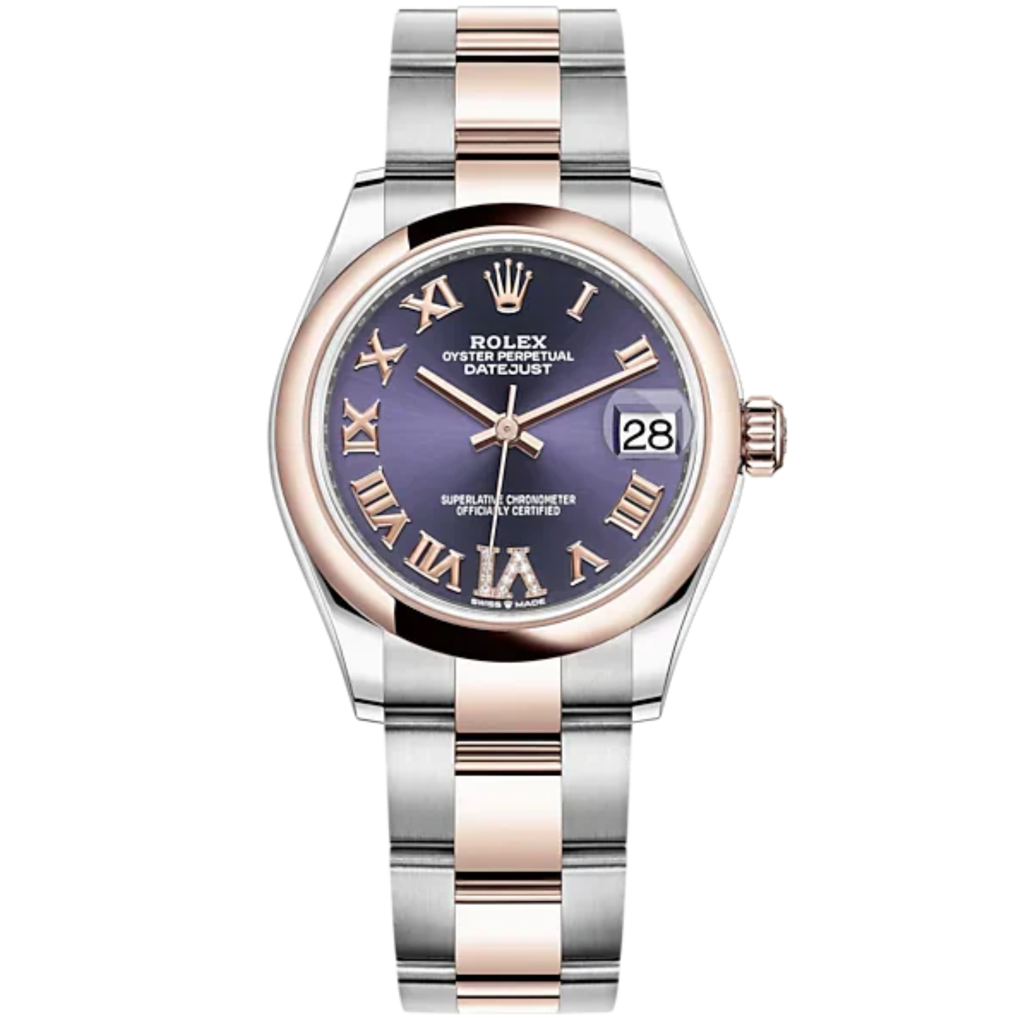 Datejust 31 31mm Oyster Bracelet Oystersteel and Everose Gold with Aubergine Diamond Dial Everose Gold Bezel - Rolex