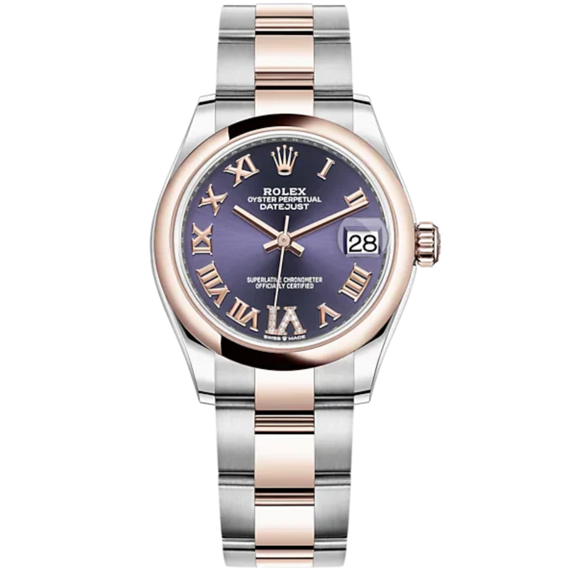 Datejust 31 31mm Oyster Bracelet Oystersteel and Everose Gold with Aubergine Diamond Dial Everose Gold Bezel - Rolex