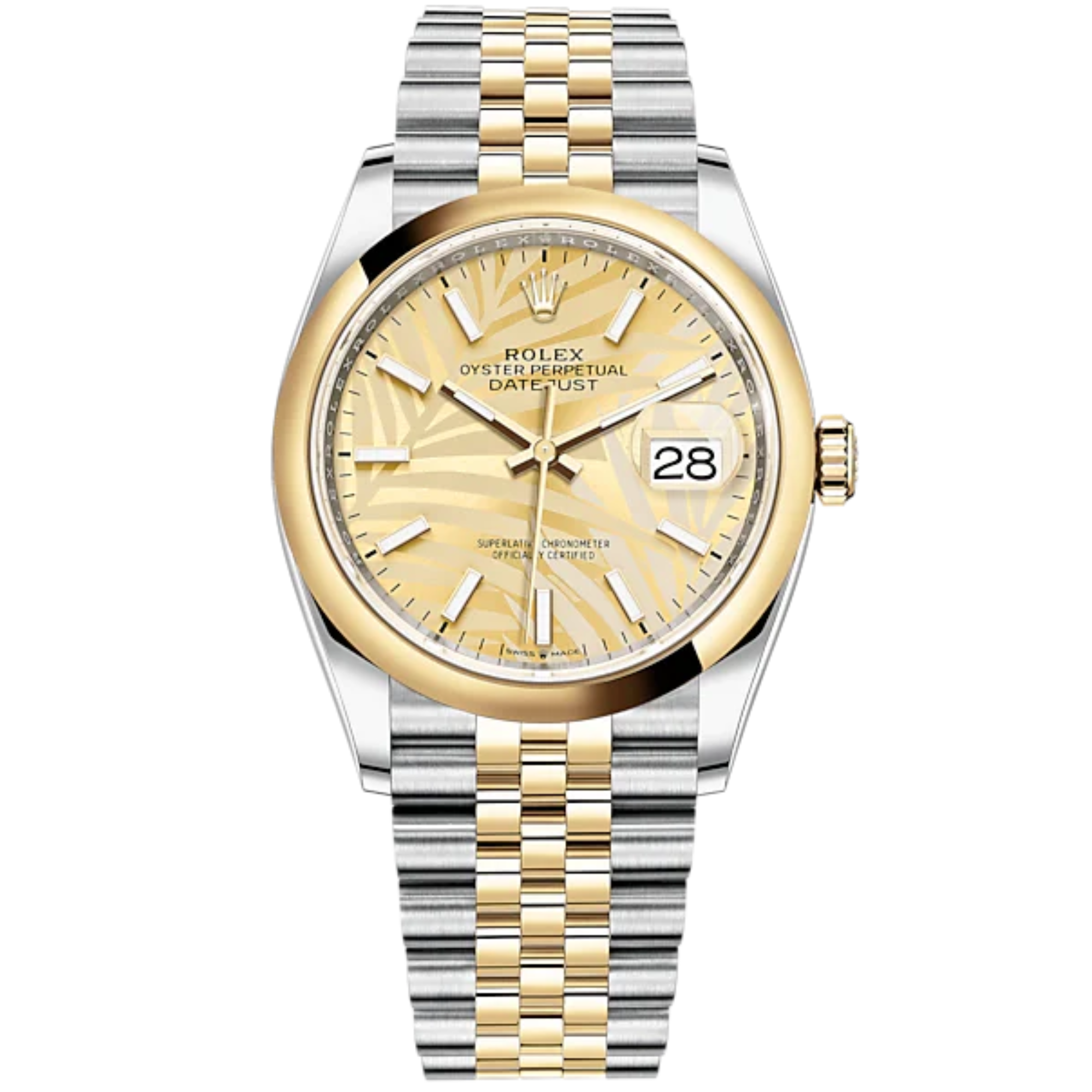 Datejust 36 36mm Oystersteel Jubilee Bracelet and Yellow Gold with Golden Palm-Motif Dial Domed Bezel - Rolex