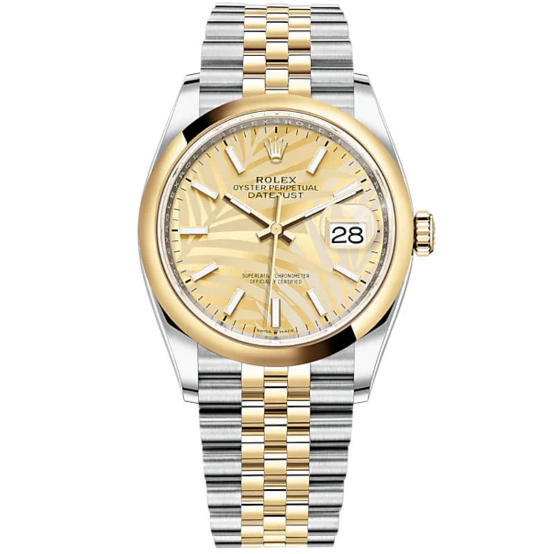 Datejust 36 36mm Oystersteel Jubilee Bracelet and Yellow Gold with Golden Palm-Motif Dial Domed Bezel - Rolex