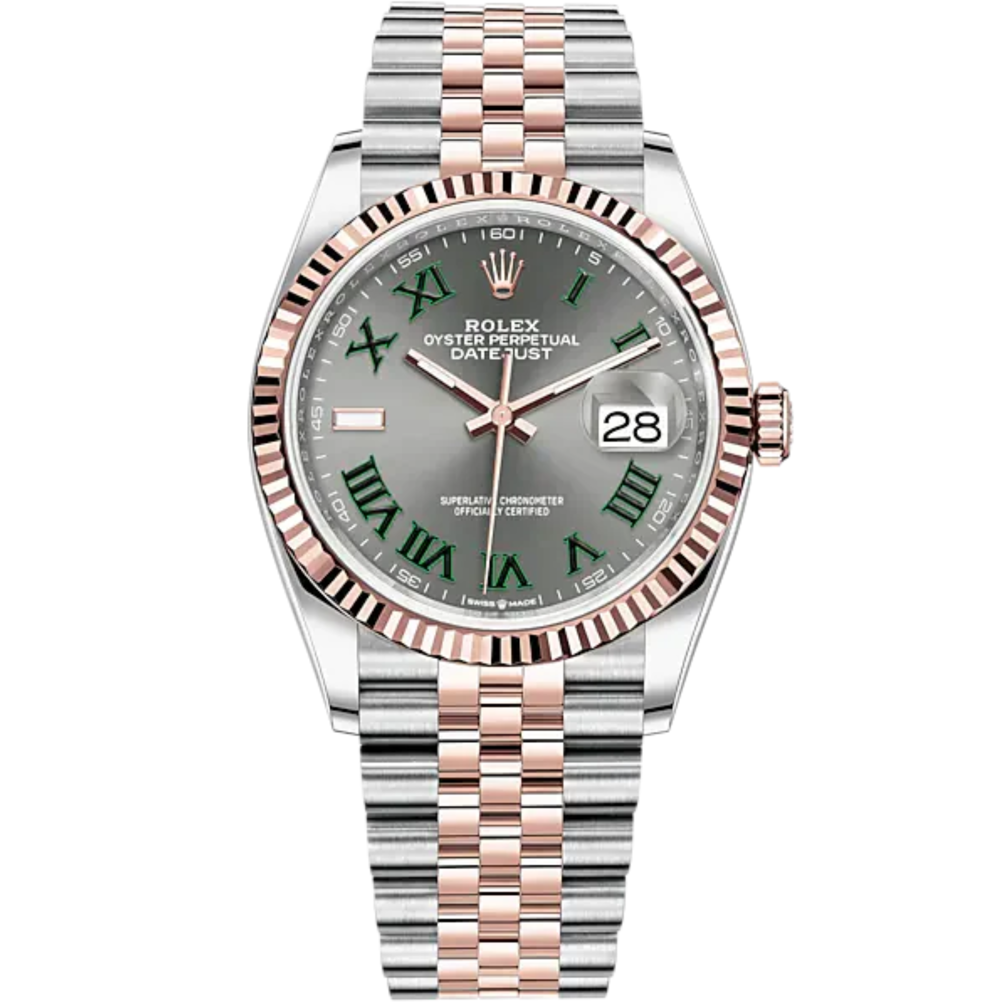 Datejust 36 36mm Oystersteel Jubilee Bracelet and Everose Gold with Slate Dial Fluted Bezel - Rolex