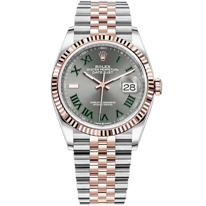 Datejust 36 36mm Oystersteel Jubilee Bracelet and Everose Gold with Slate Dial Fluted Bezel - Rolex