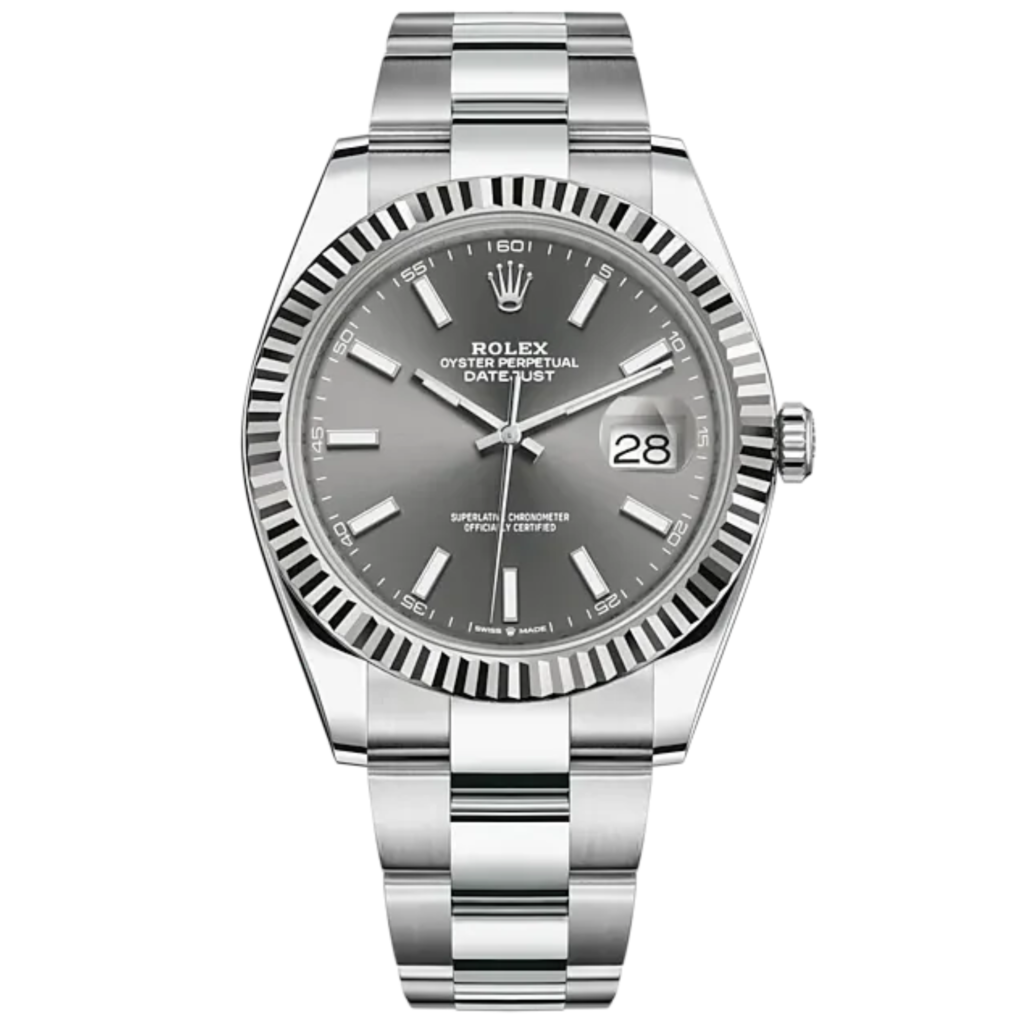 Datejust 41 41mm Oyster Bracelet Oystersteel and White Gold with Slate Dial Fluted Bezel - Rolex