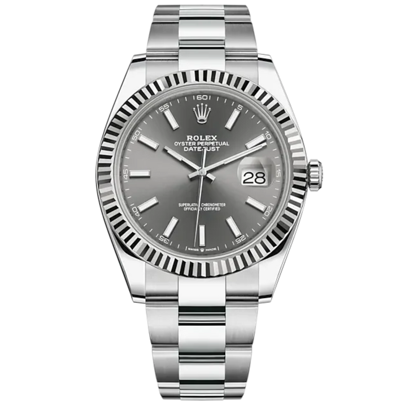 Datejust 41 41mm Oyster Bracelet Oystersteel and White Gold with Slate Dial Fluted Bezel - Rolex
