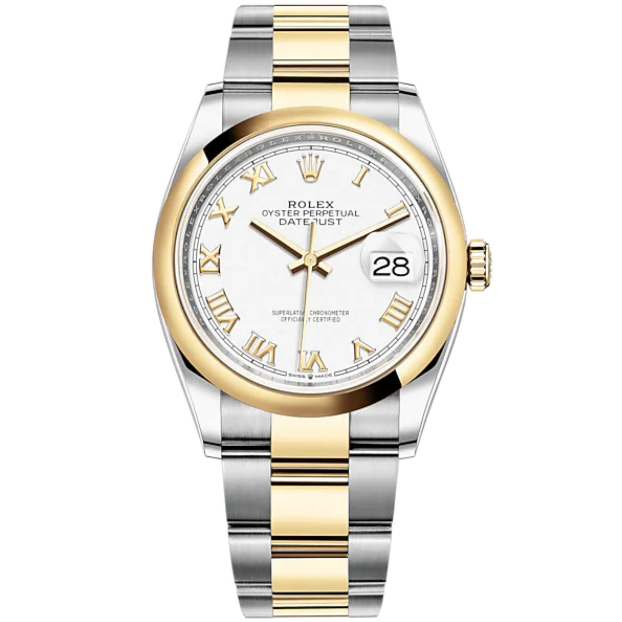 Datejust 36 36mm Oyster Bracelet Oystersteel and Yellow Gold with White Dial Domed Bezel - Rolex