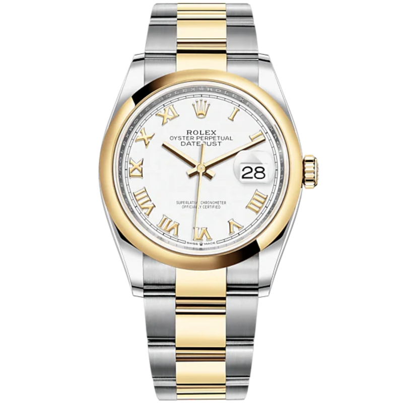 Datejust 36 36mm Oyster Bracelet Oystersteel and Yellow Gold with White Dial Domed Bezel - Rolex