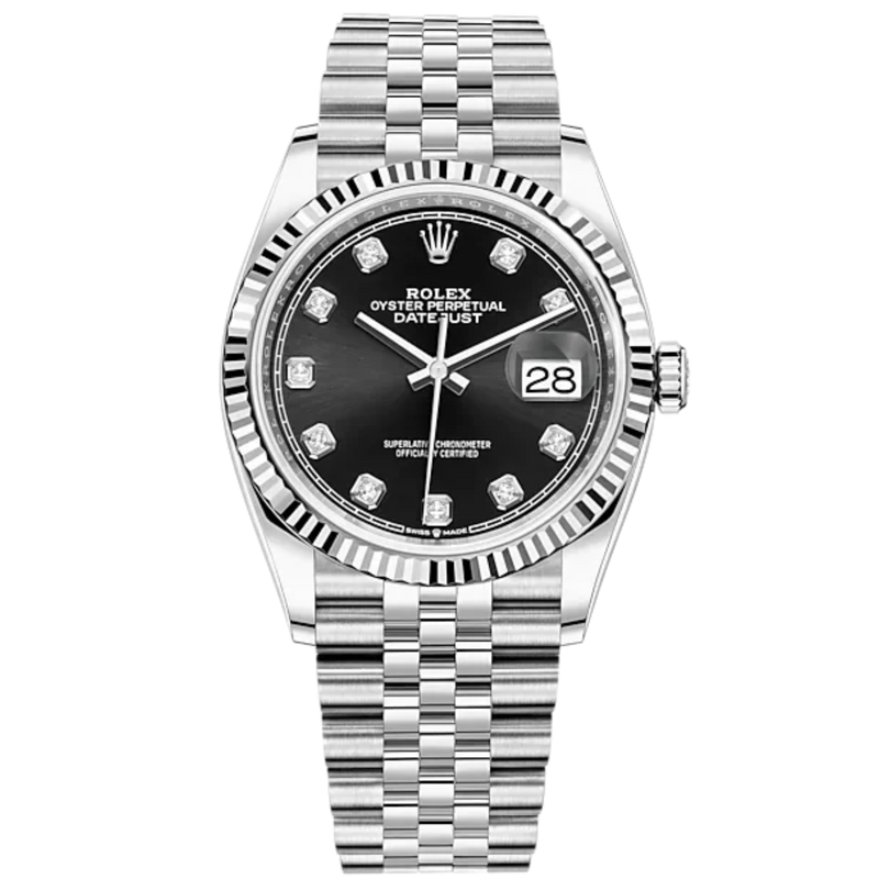Rolex Datejust 36mm Jubilee Bracelet White Gold Black Diamond-Marker Dial - Rolex
