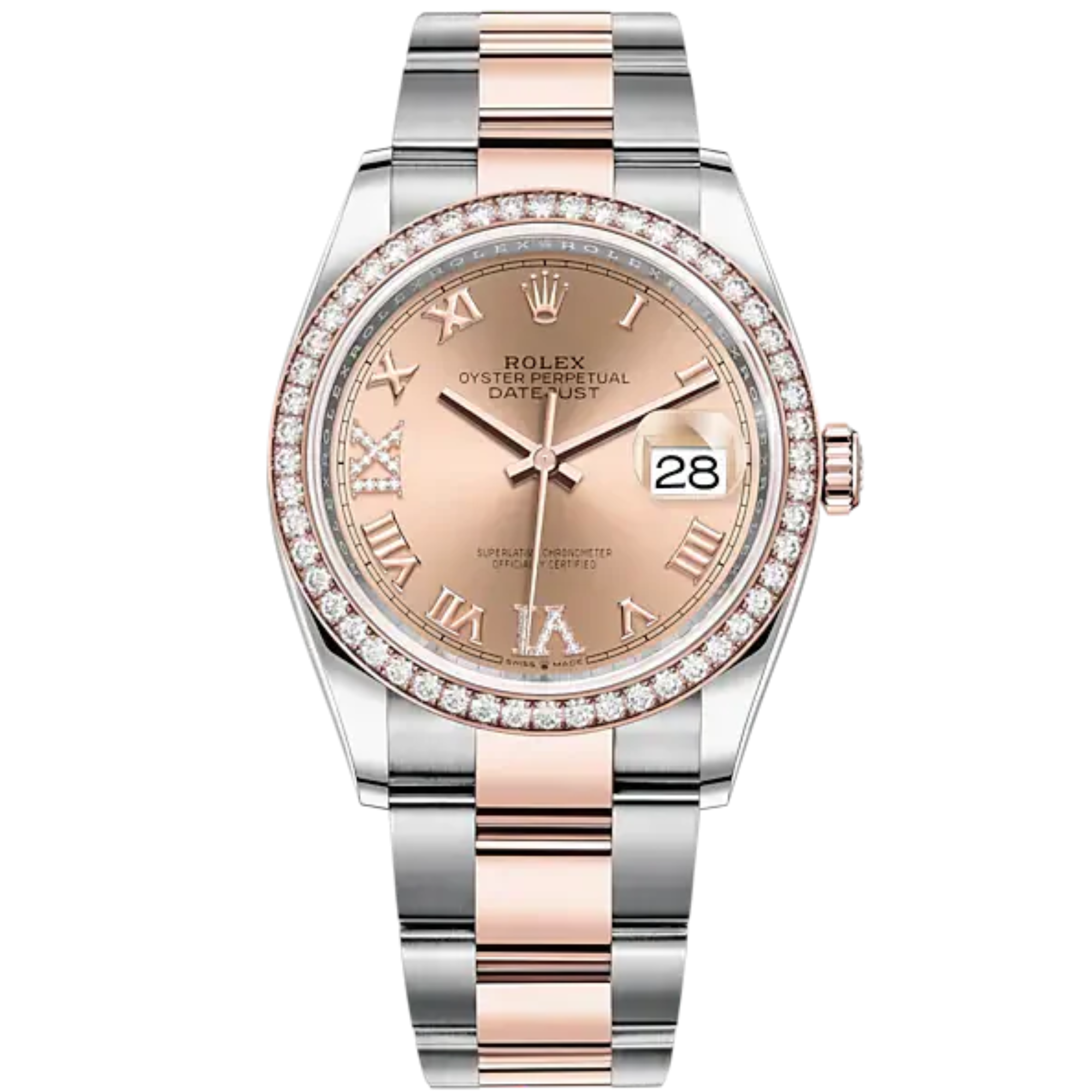 Datejust 36 36mm Oyster Bracelet Oystersteel and Everose Gold with Rose Colour Diamond-Set Dial Diamond-Set Bezel - Rolex