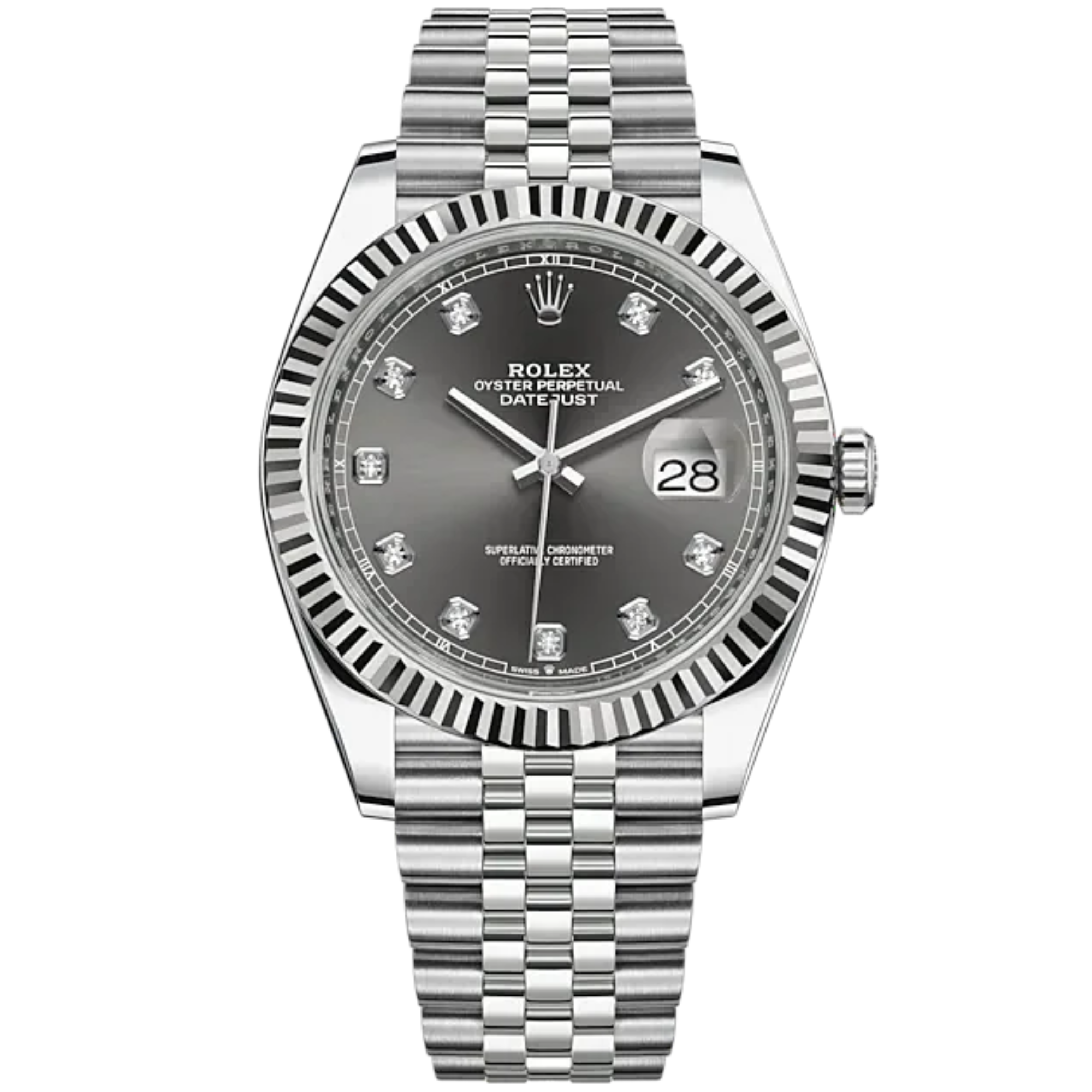 Datejust 41 41mm Jubilee Bracelet Oystersteel and White Gold with Slate Diamond-Set Dial Fluted Bezel - Rolex