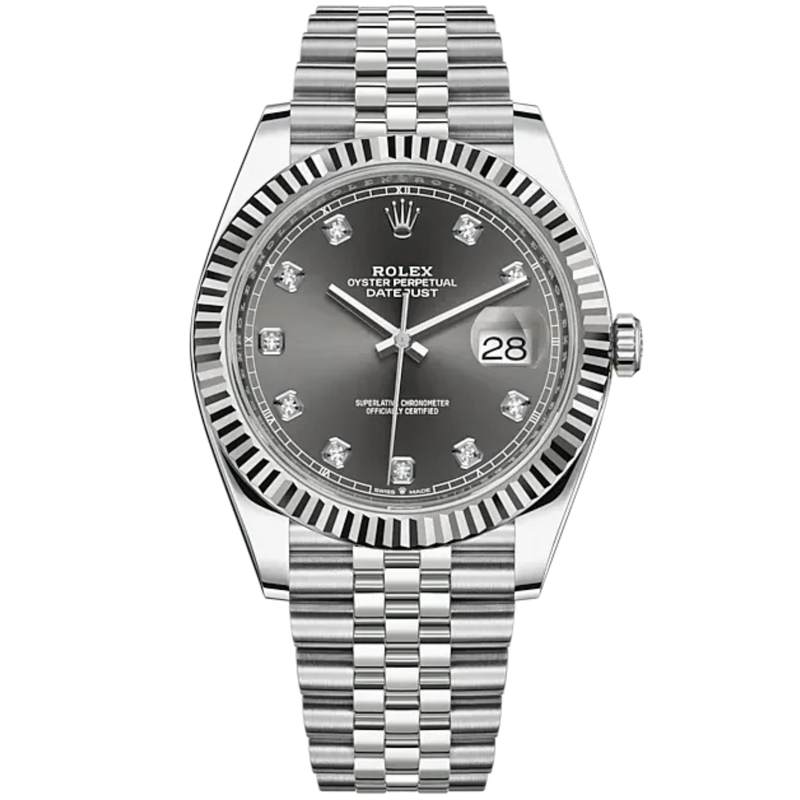 Datejust 41 41mm Jubilee Bracelet Oystersteel and White Gold with Slate Diamond-Set Dial Fluted Bezel - Rolex