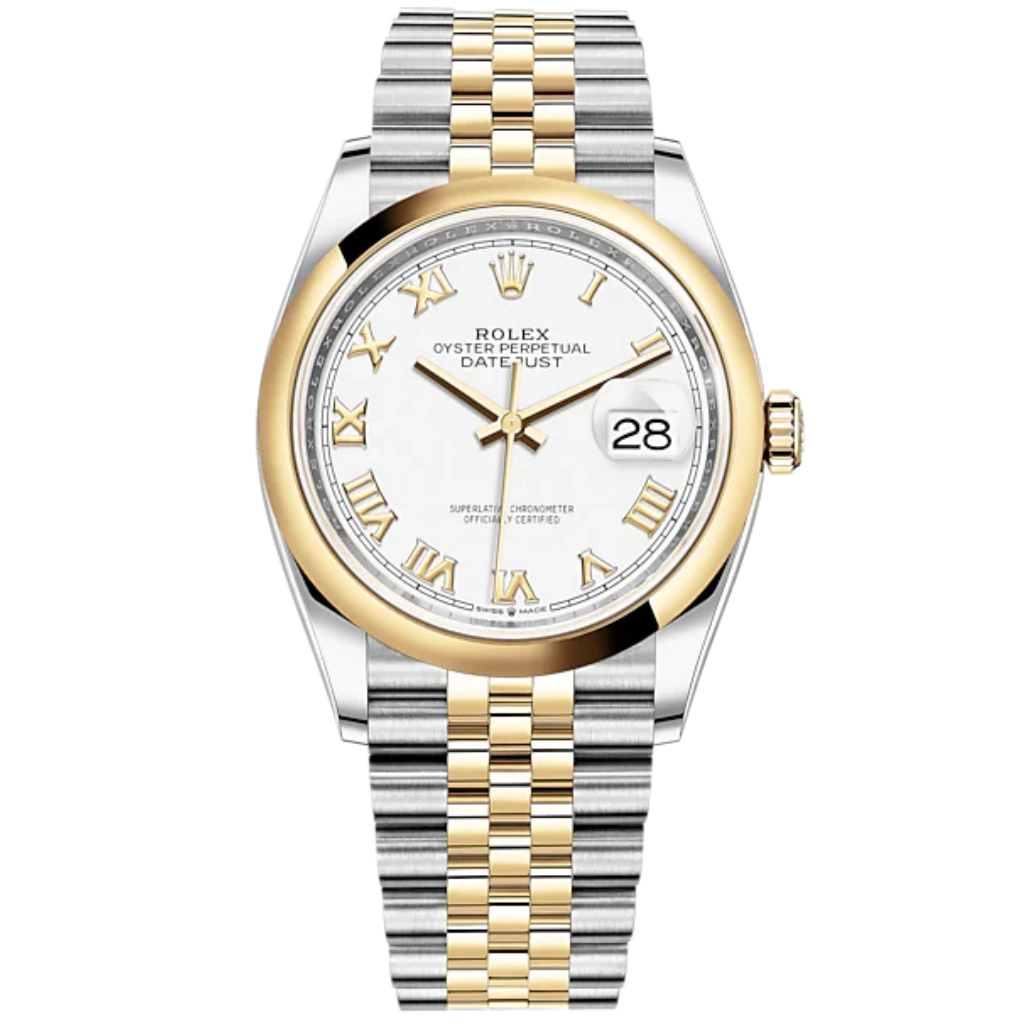 Datejust 36 36mm Oystersteel Jubilee Bracelet and Yellow Gold with White Dial Domed Bezel - Rolex