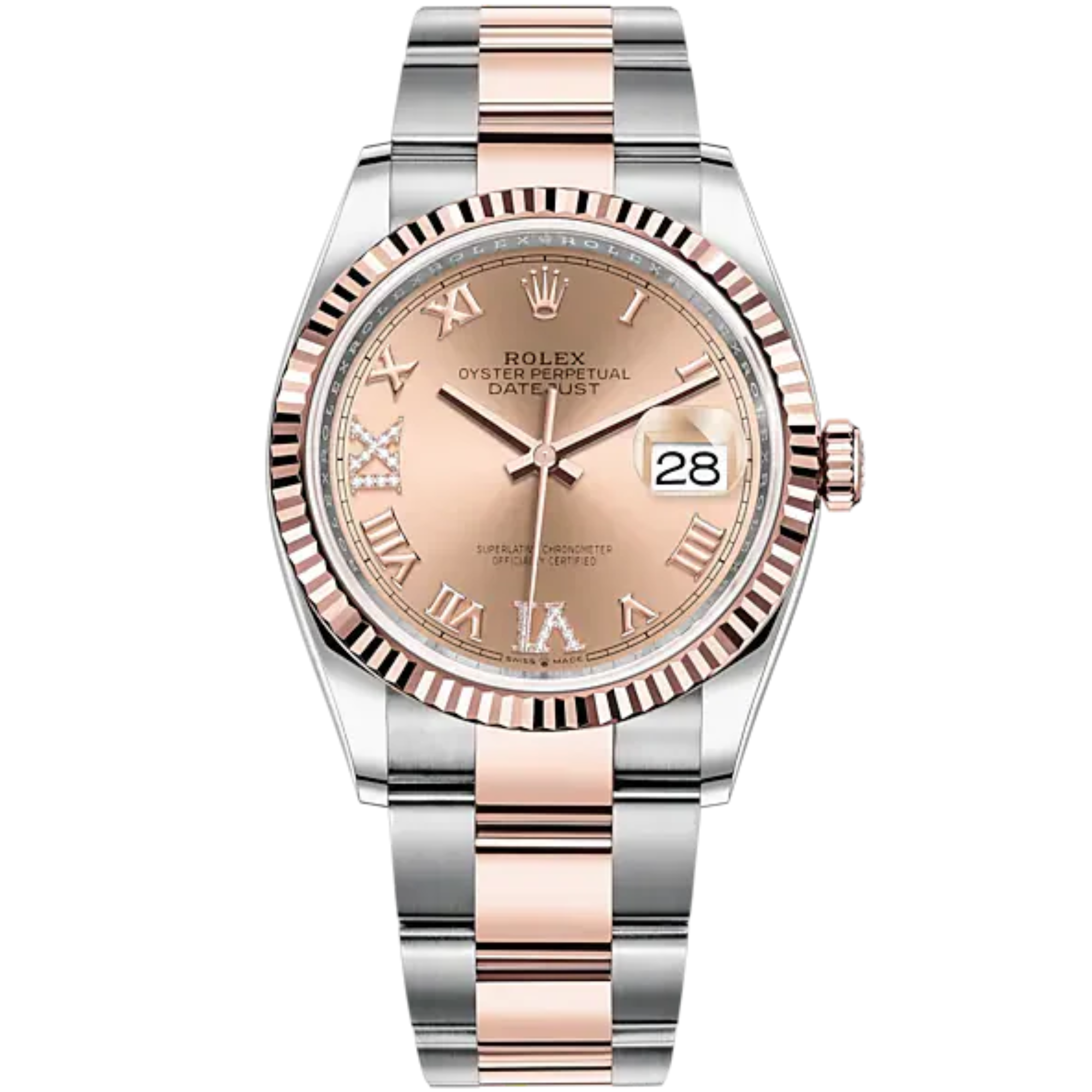 Datejust 36 36mm Oyster Bracelet Oystersteel and Everose Gold with Rose Colour Diamond-Set Dial Fluted Bezel - Rolex