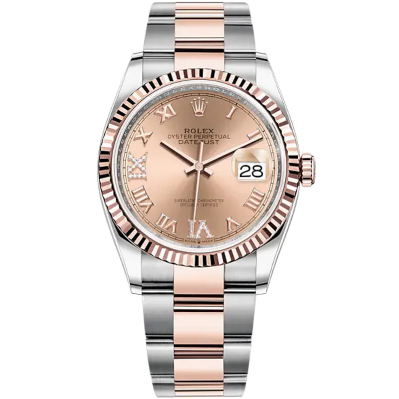 Datejust 36 36mm Oyster Bracelet Oystersteel and Everose Gold with Rose Colour Diamond-Set Dial Fluted Bezel - Rolex