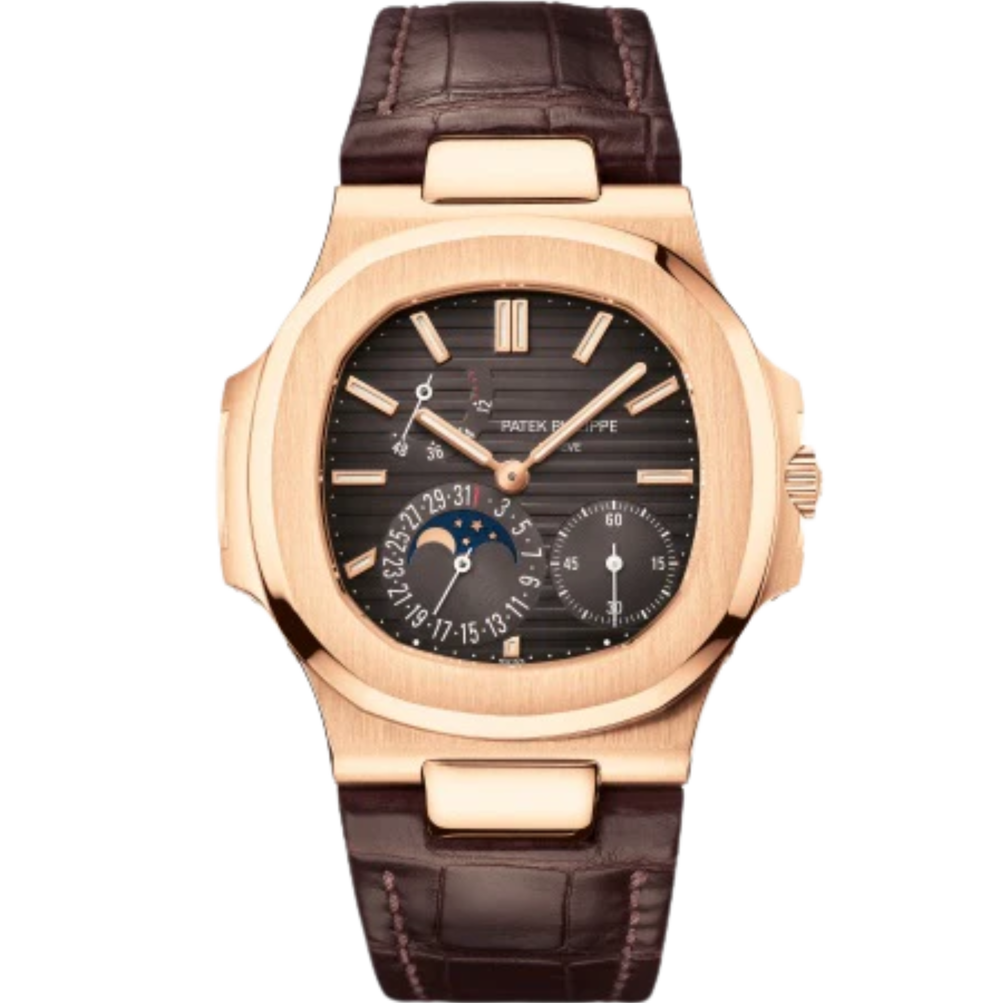 5712R-001 Nautilus 40mm Matte Dark Brown Alligator Strap Black Brown Embossed Dial Rose Gold Bezel - Patek Philippe